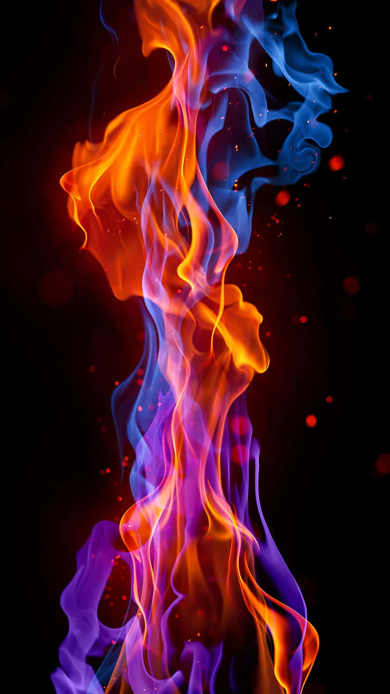 vibrant orange, blue flames, black background, HD Phone Wallpaper
