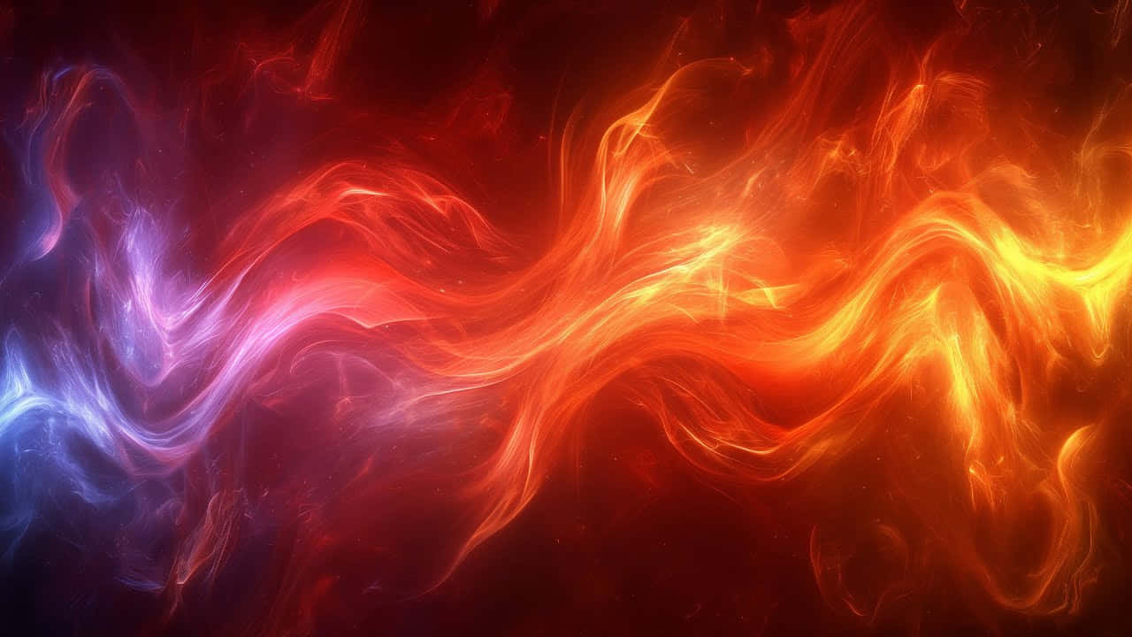 Vivid Abstract Fire Waves, fiery orange, cool blue, HD Desktop Wallpaper