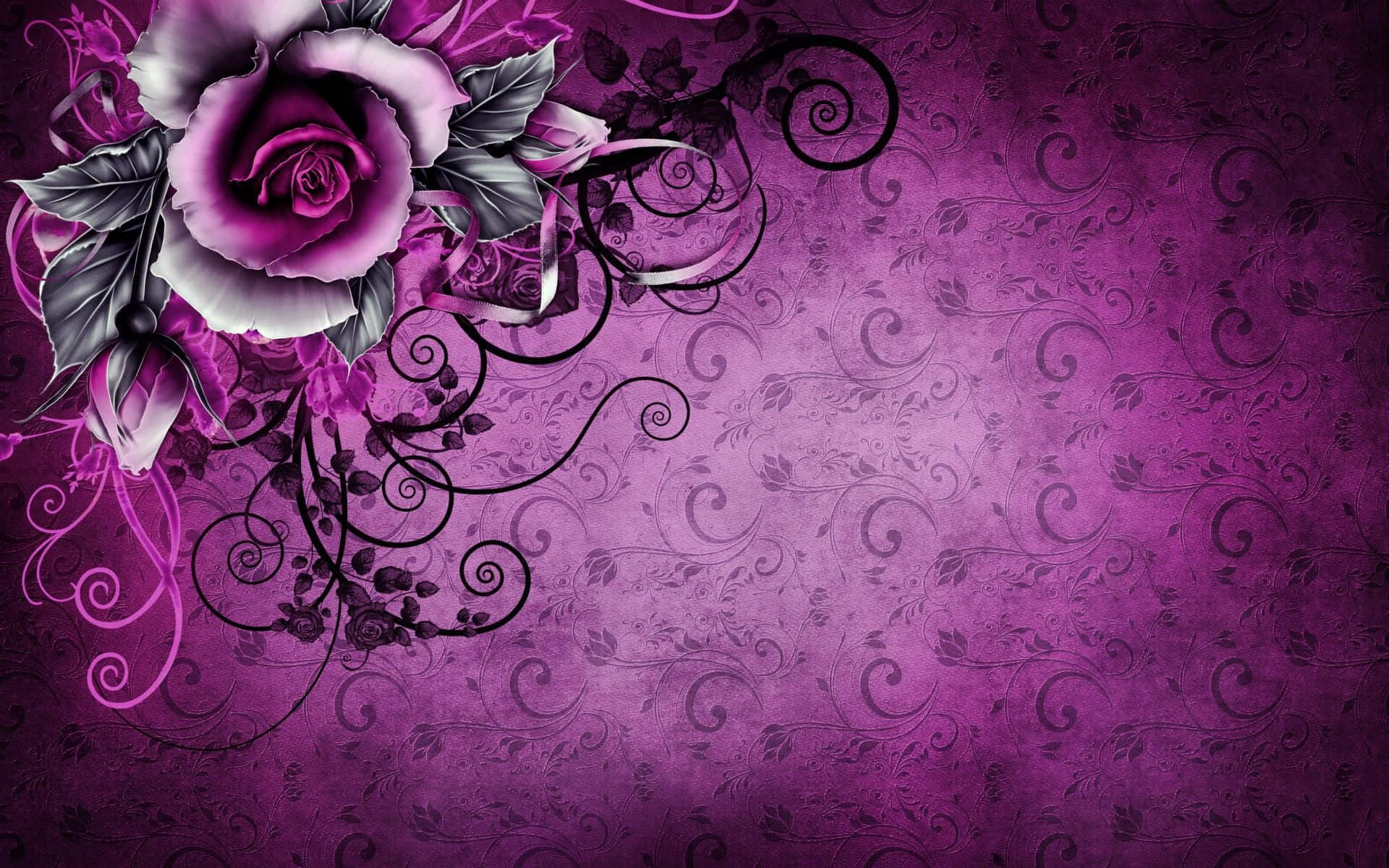 abstract rose, vibrant purple rose, silver leaves, Full HD Desktop Wallpaper