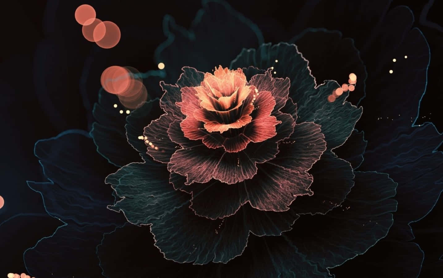 abstract rose, coral-pink flower, dark teal leaves, HD Desktop Wallpaper