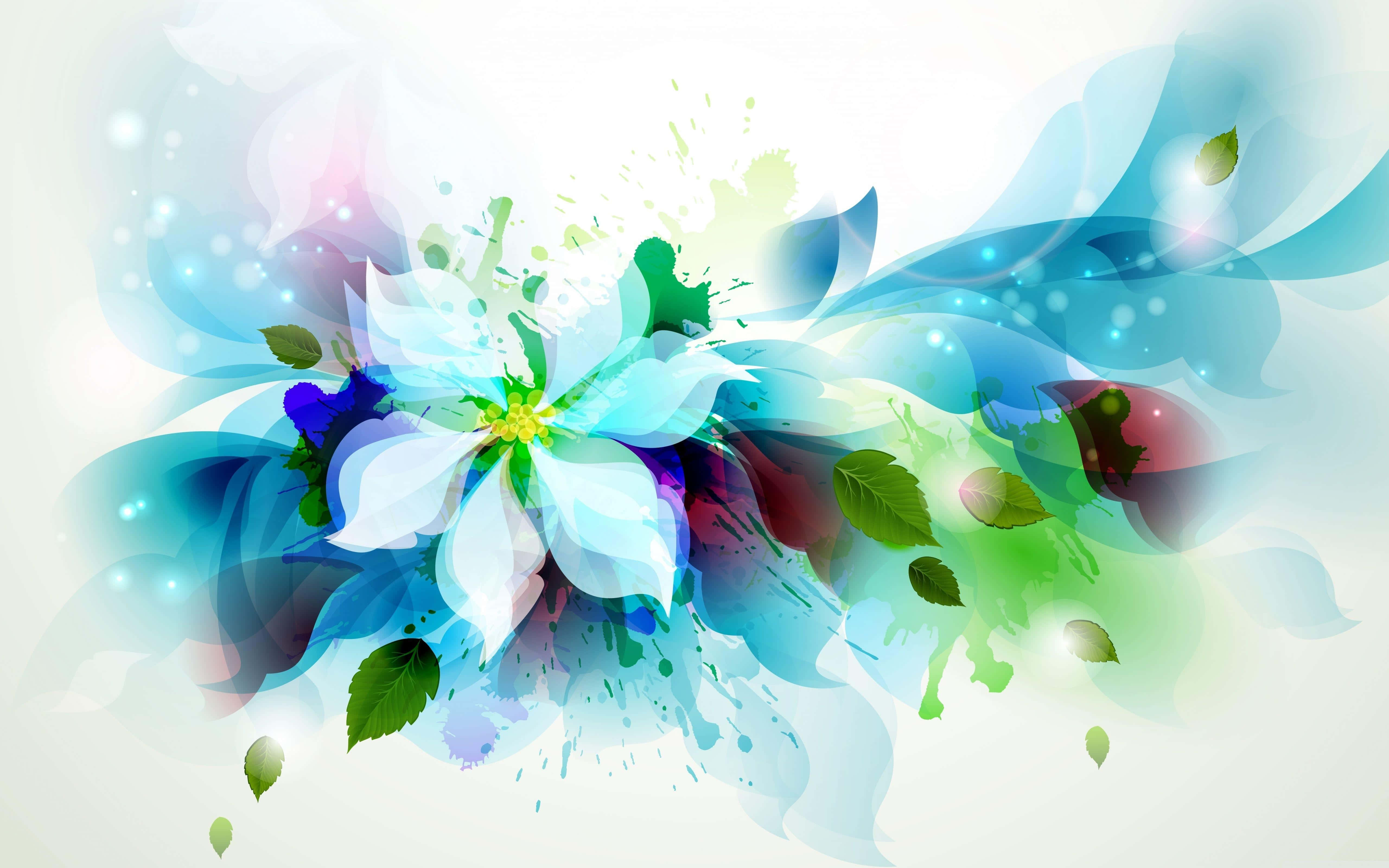 abstract floral explosion, white flower, blue green, 5K Desktop Wallpaper