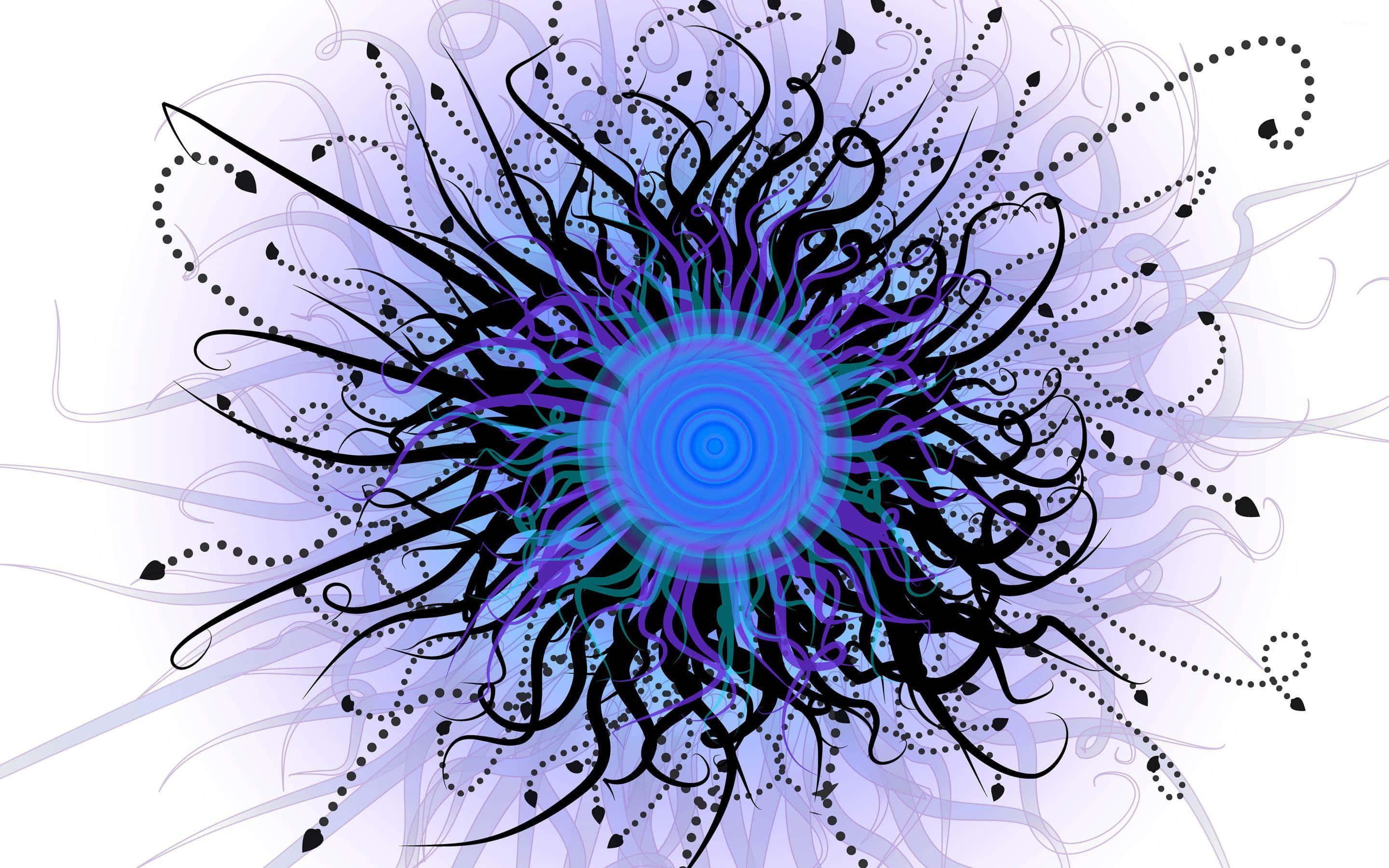 blue spiral core, black swirling tendrils, dotted lines, 2K Desktop Wallpaper