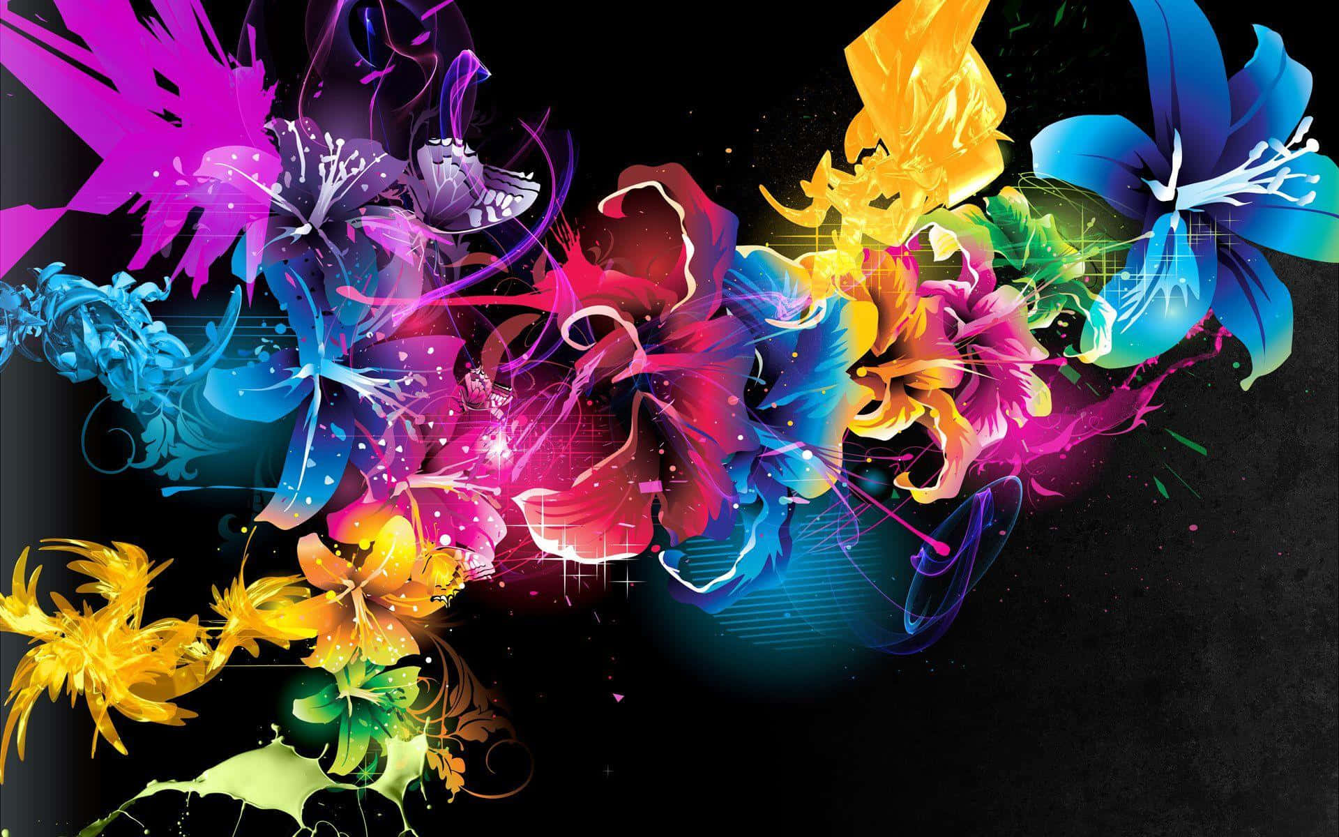 neon flowers, butterflies, electric hues, Full HD Desktop Wallpaper