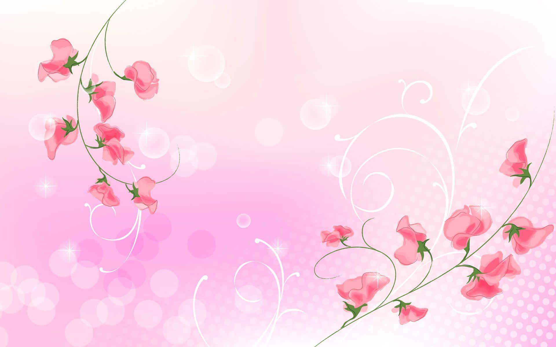 abstract pink flowers, pink sweet pea flowers, green stems, Full HD Desktop Wallpaper