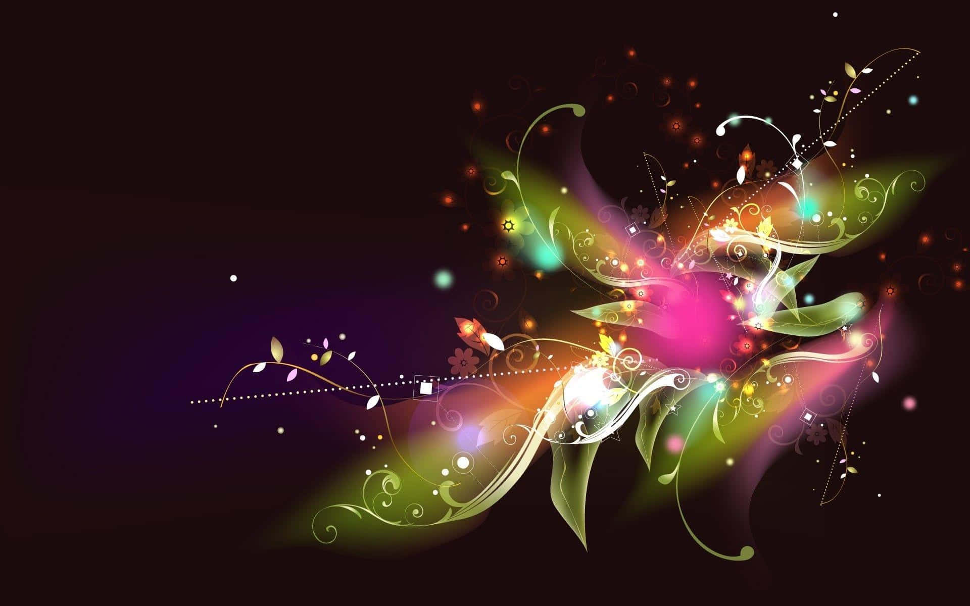 neon floral swirls, glowing pink core, dark gradient background, Full HD Desktop Wallpaper