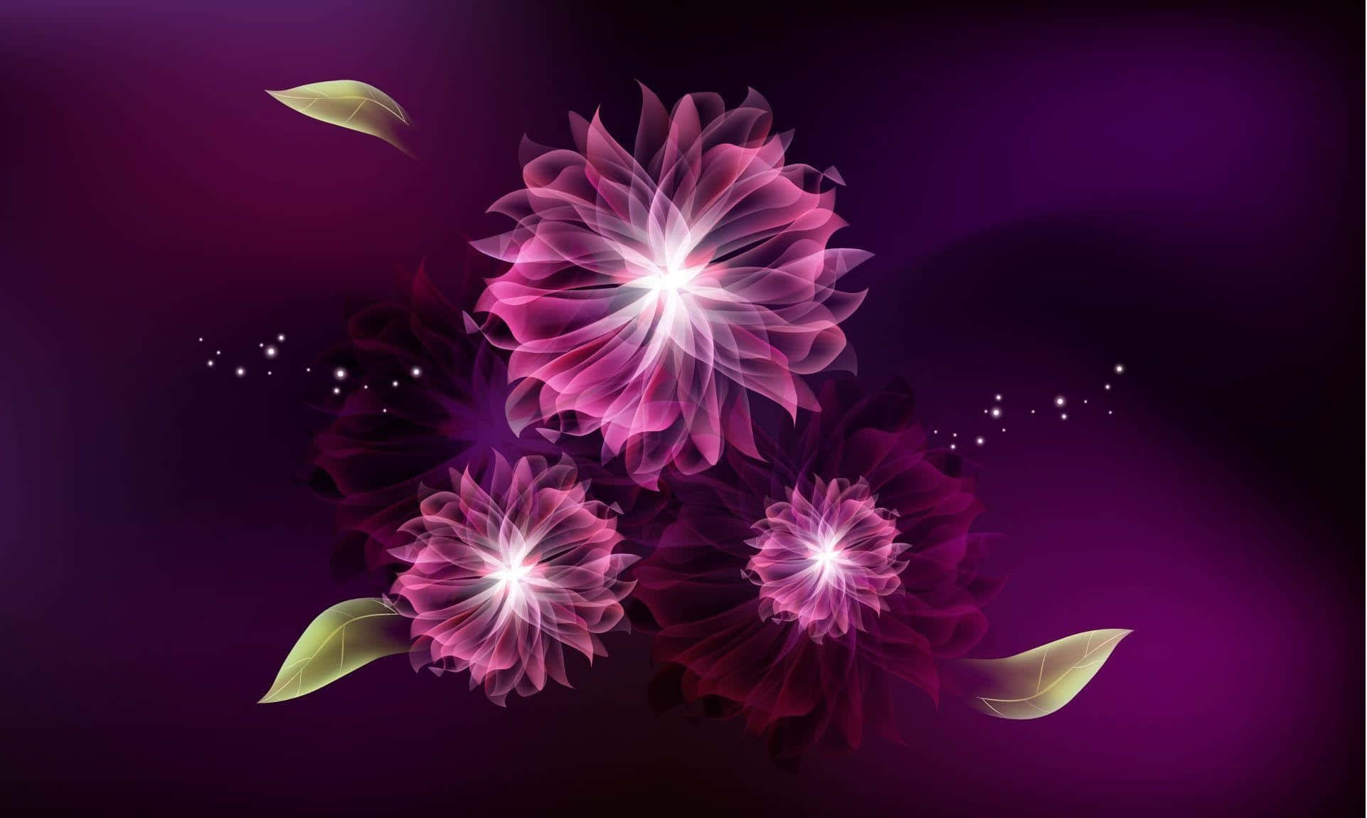 glowing fractal flowers, radiant centers, deep purple gradient backdrop, Full HD Desktop Wallpaper