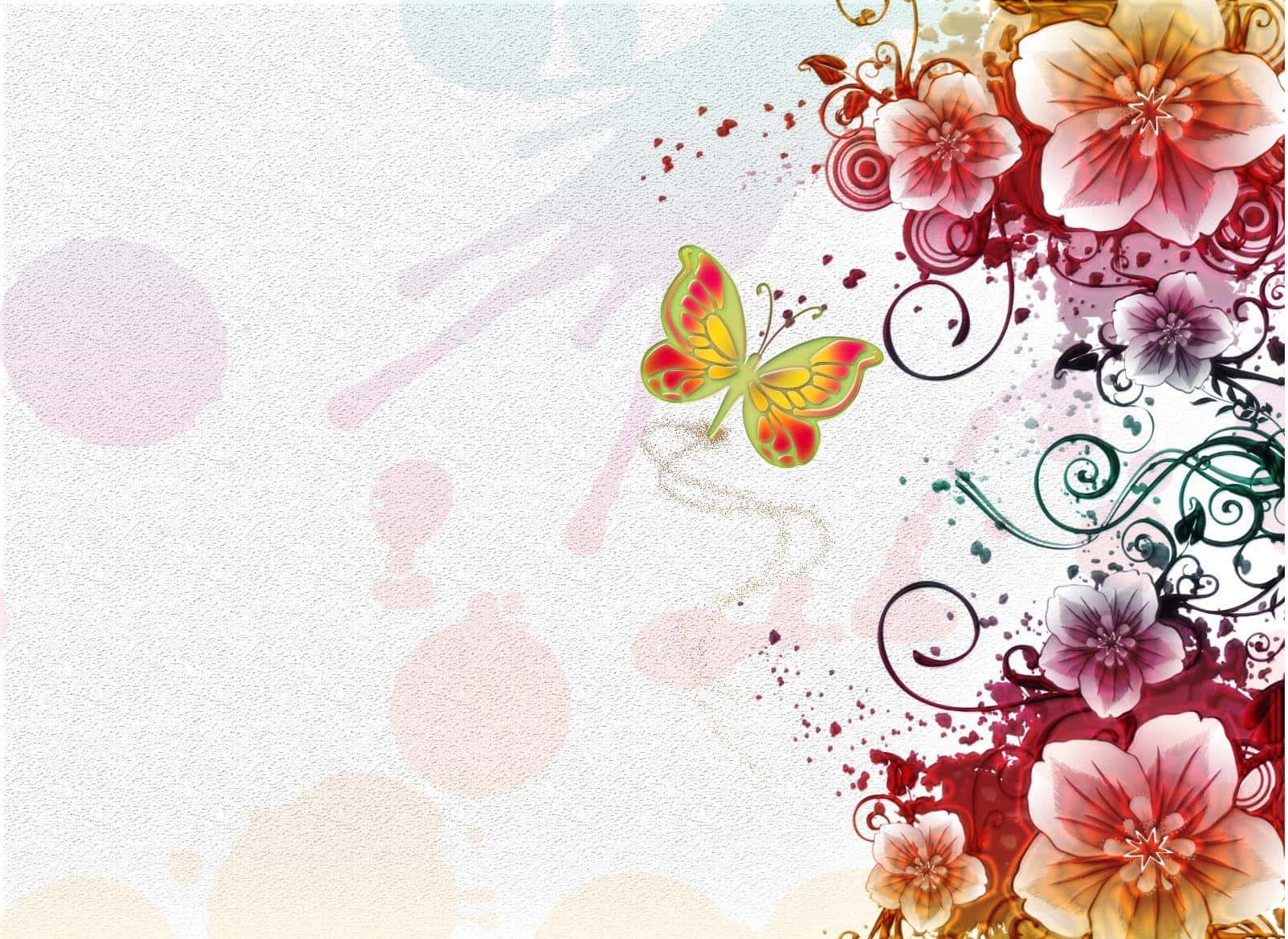 abstract floral butterfly artwork, ornate floral swirls, watercolor splashes, HD Desktop Wallpaper