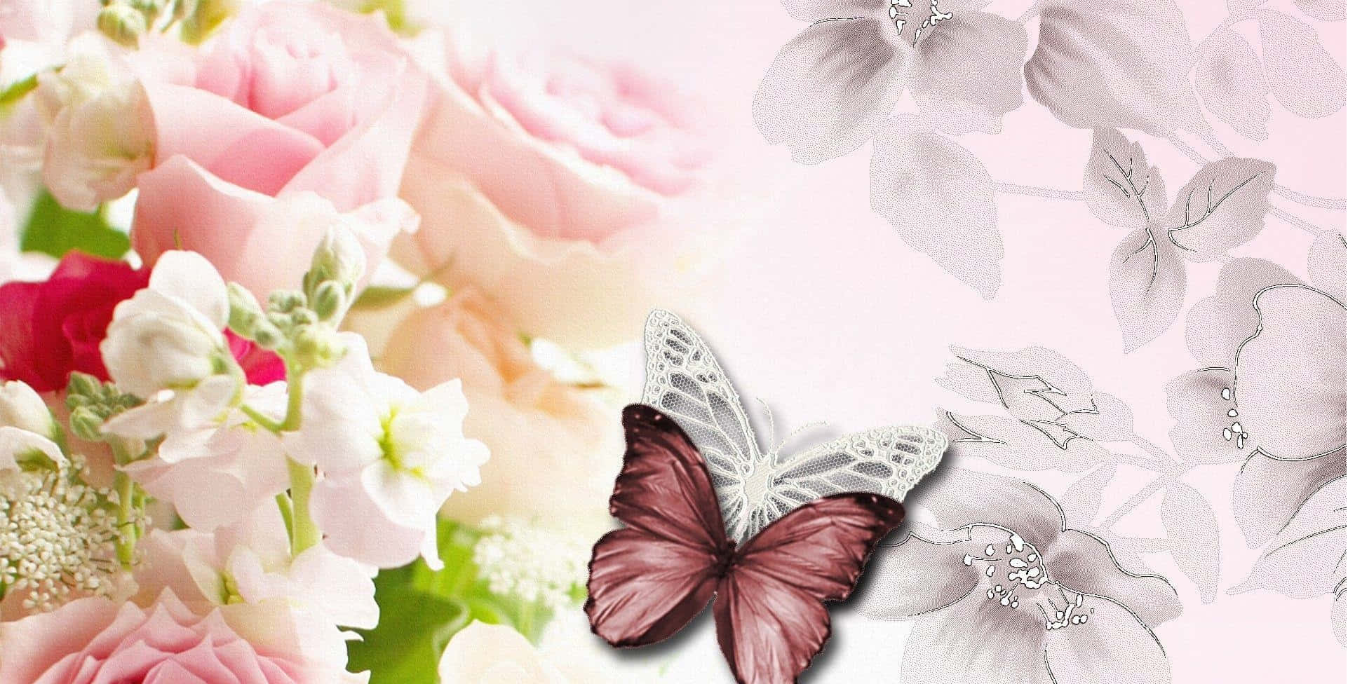 abstract floral butterfly artwork, soft pink butterfly, lace-like wings, Full HD Desktop Wallpaper