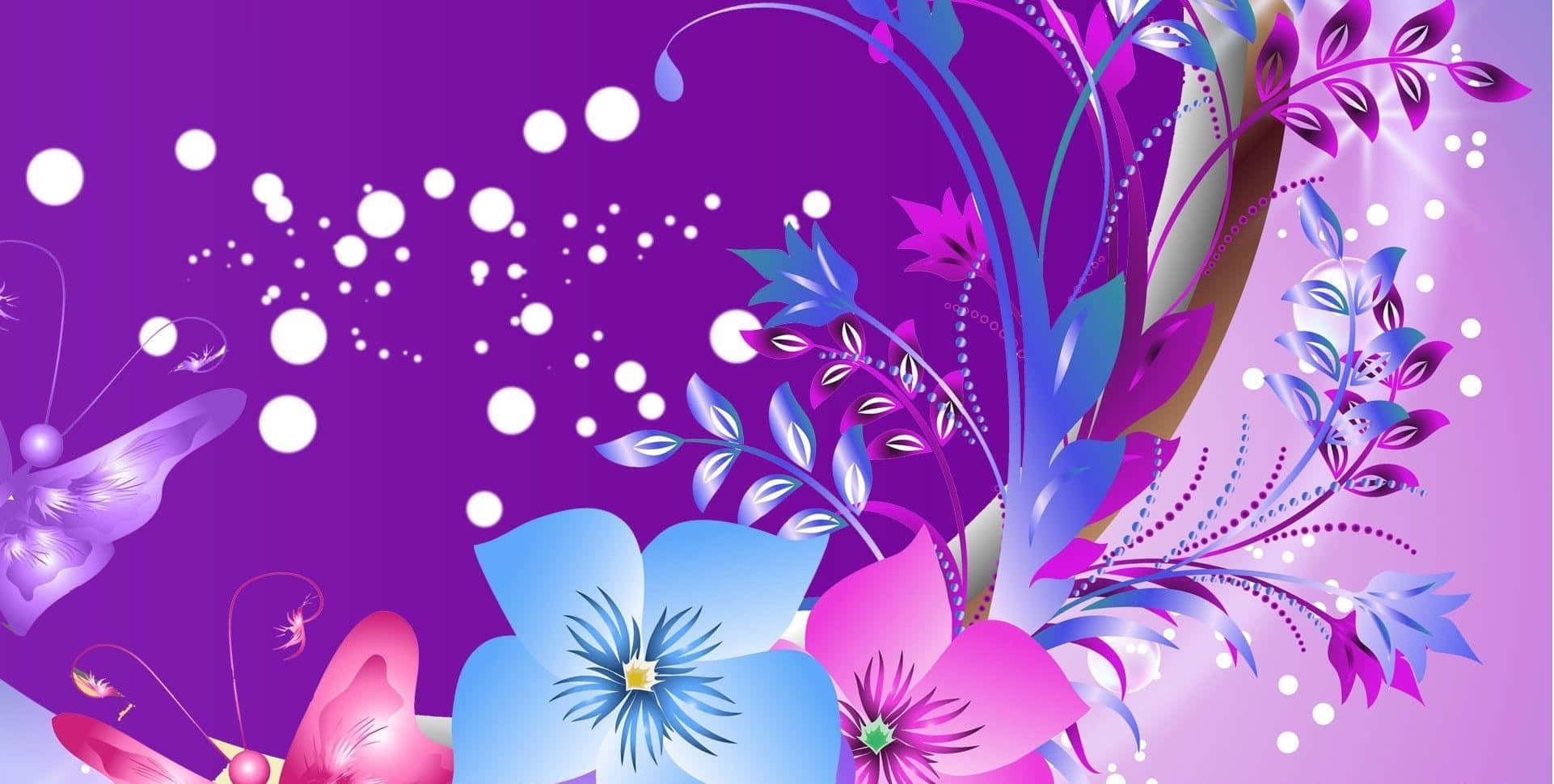 vibrant purple background, stylized blue pink and magenta flowers, swirling vines, Full HD Desktop Wallpaper