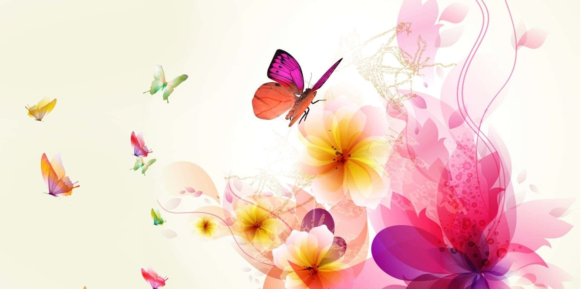 abstract butterflies, pink, yellow, Full HD Desktop Wallpaper