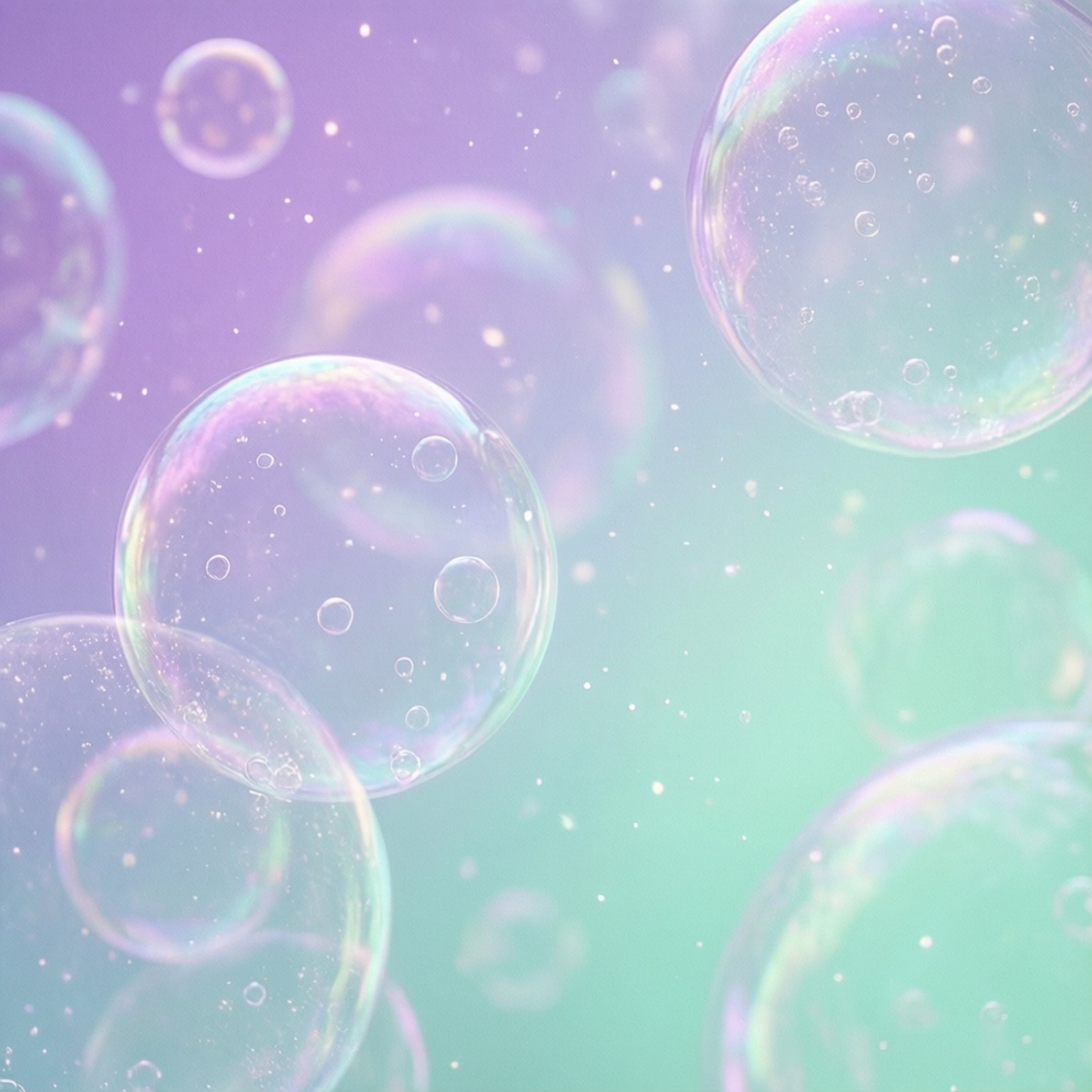 Pastel Bubble Dream, lavender-to-mint gradient, floating bubbles, HD Desktop Wallpaper