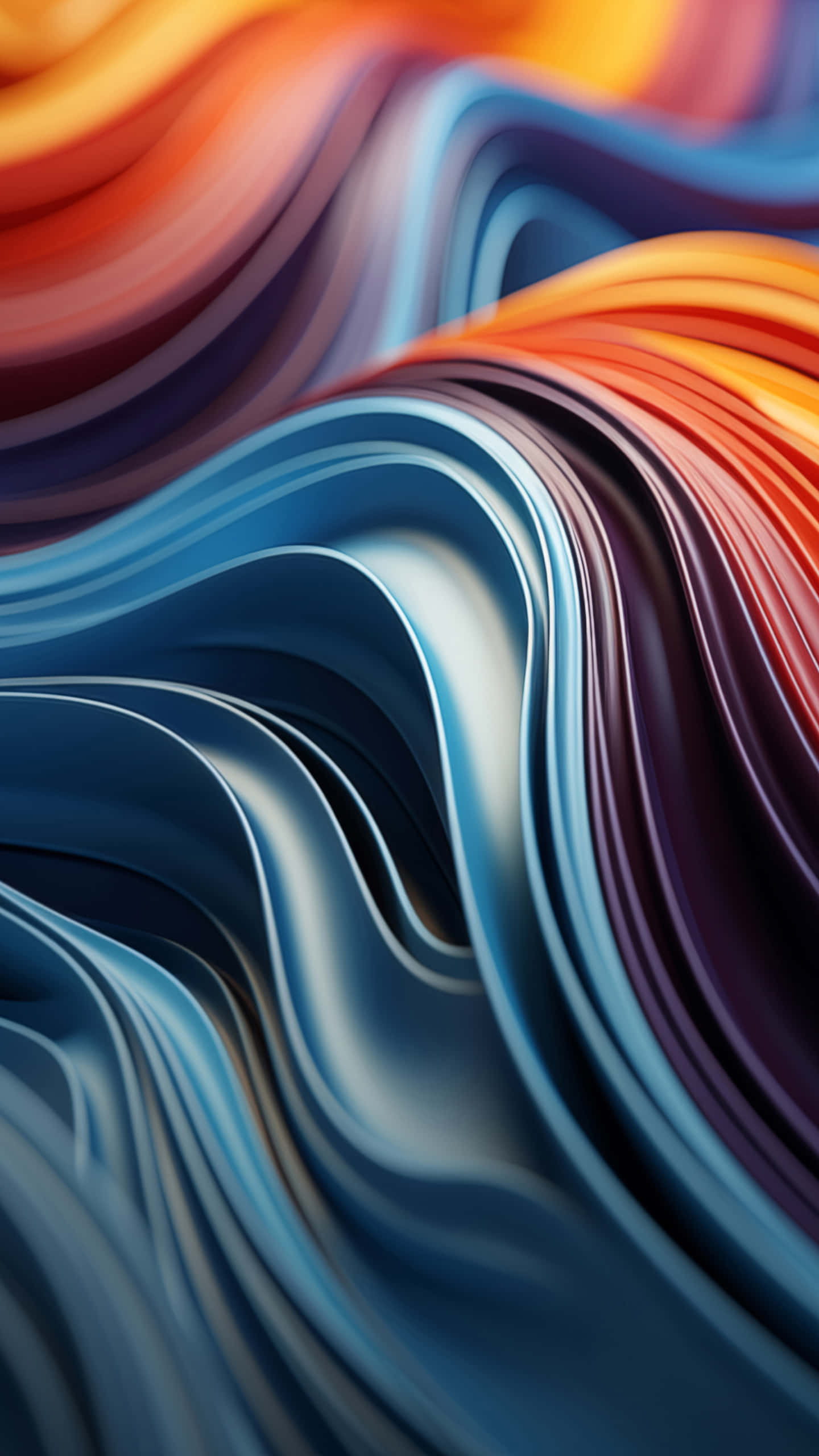 vibrant abstract wave gradient, orange blue and purple, smooth glossy curves, 2K Phone Wallpaper