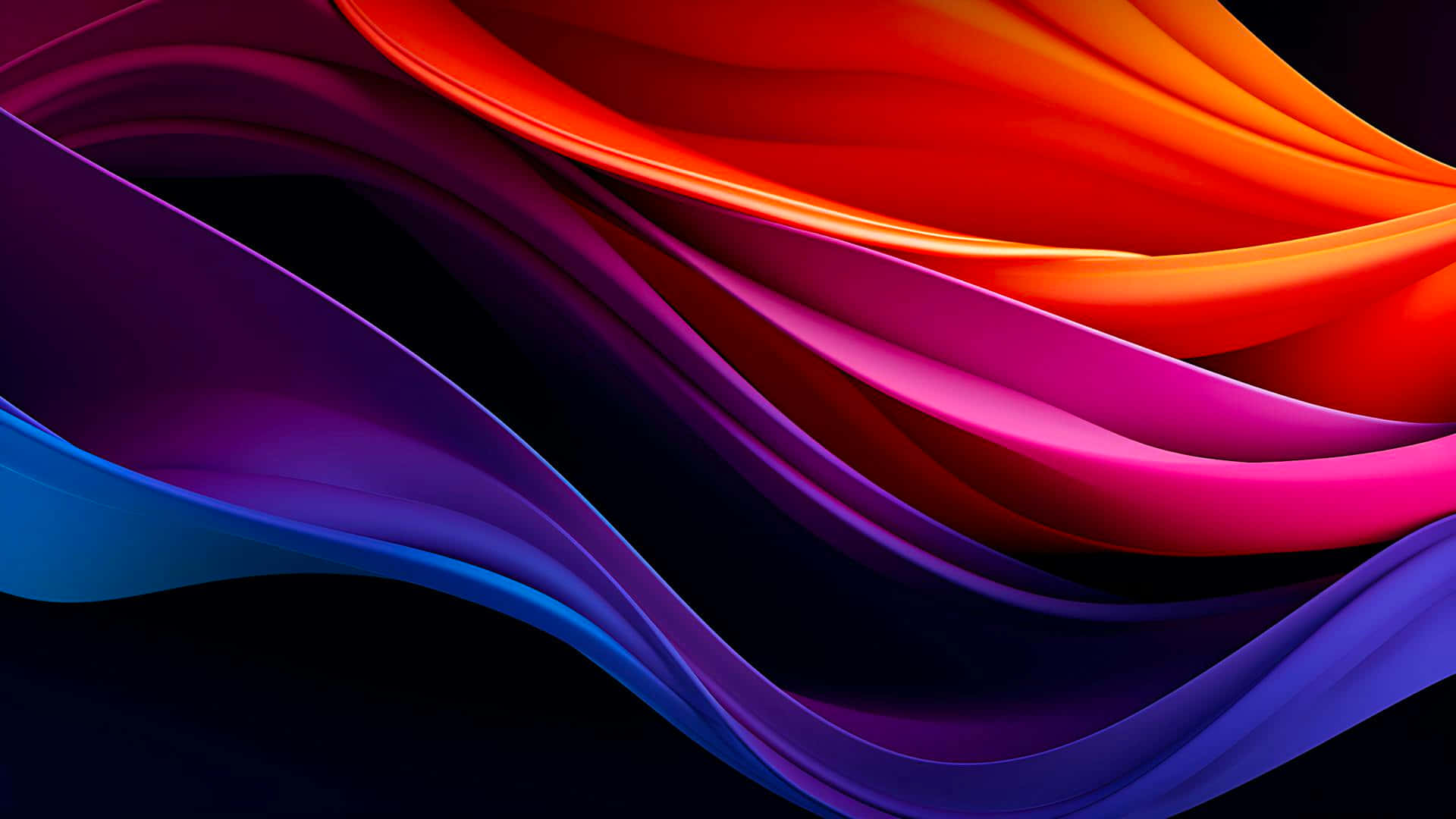 vibrant abstract gradient waves, red orange pink and blue, deep black background, Full HD Desktop Wallpaper