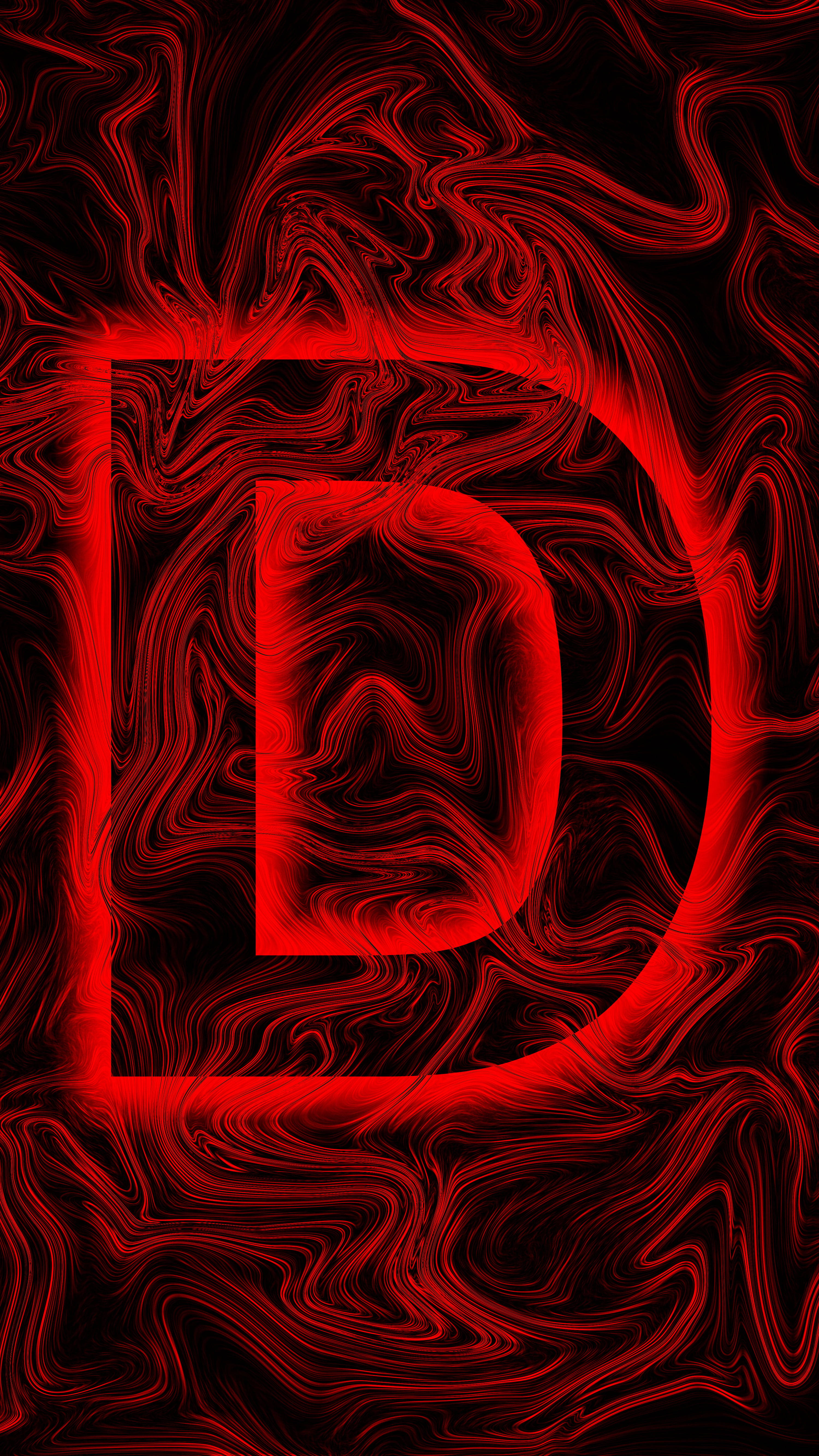 Red Abstract Aesthetic Letter D, bold red letter D, swirling dark red liquid patterns, 5K Phone Wallpaper