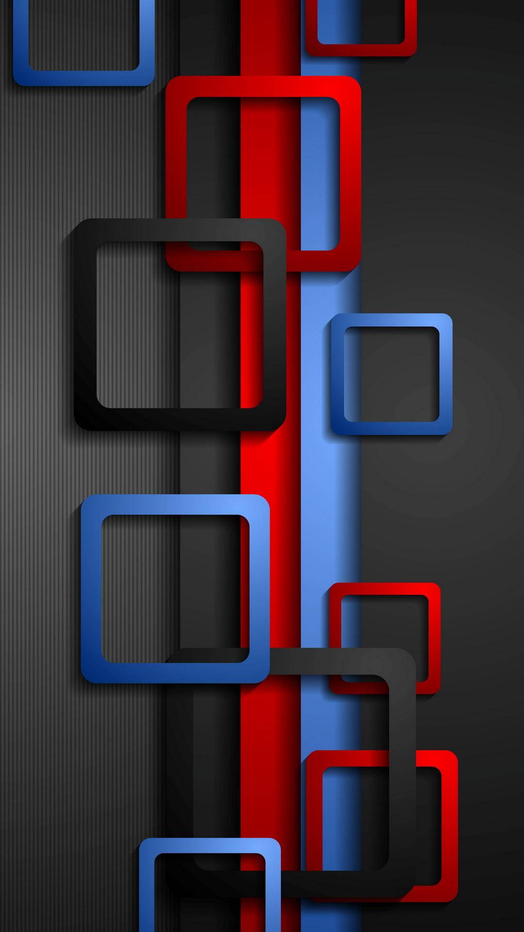 abstract square outlines, mobile 3d, bold red blue and black, Full HD Phone Wallpaper