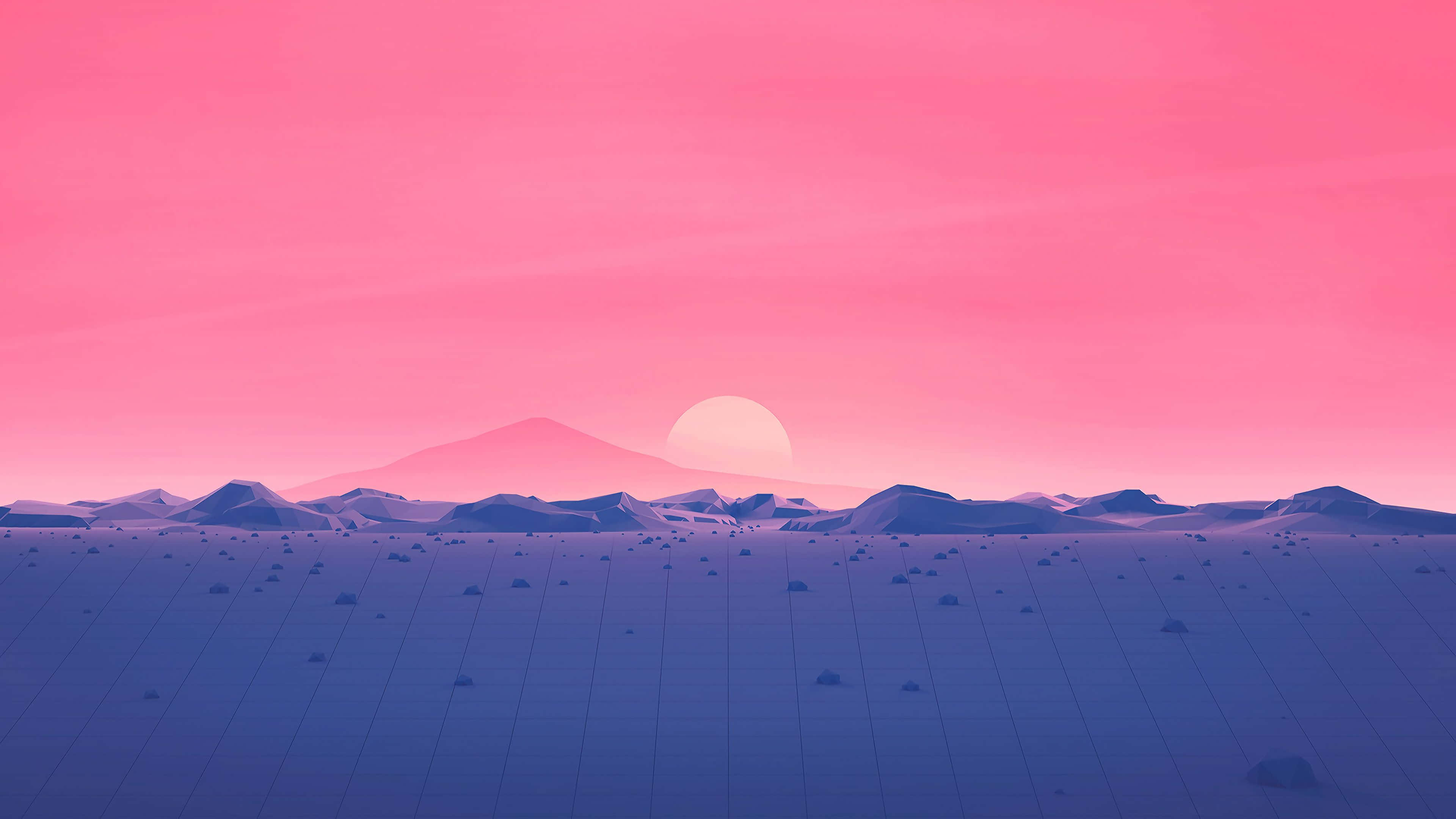 surreal pink desert sunset, pink sky, purple mountains, 4K Desktop Wallpaper