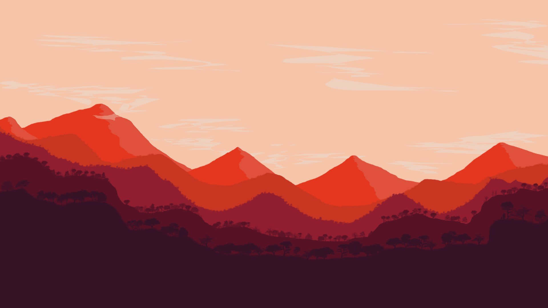 abstract mountain silhouette sunset, warm reds, purples, Full HD Desktop Wallpaper