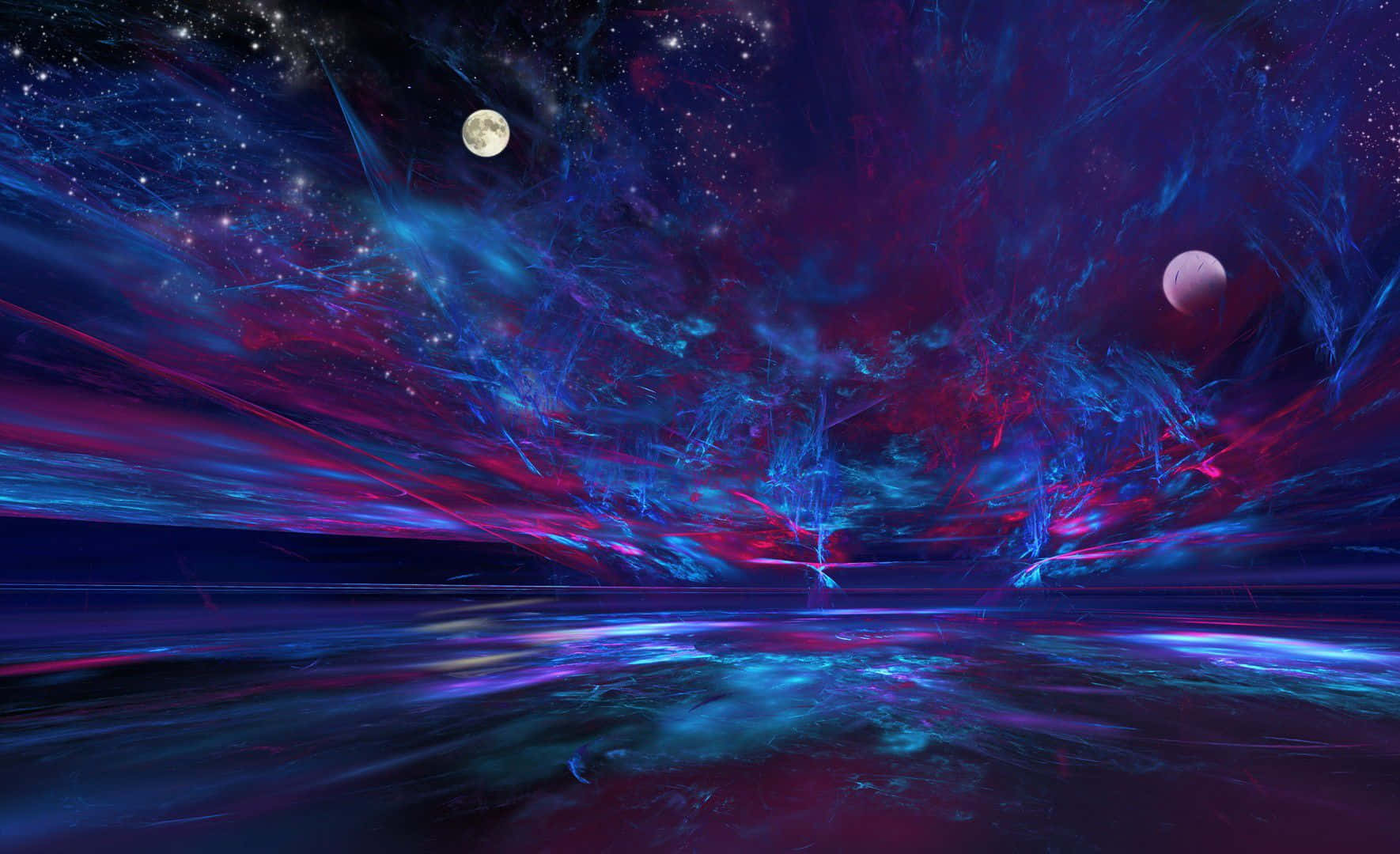 cosmic dreamscape, swirling blue and purple nebulae, liquid surface, HD Desktop Wallpaper