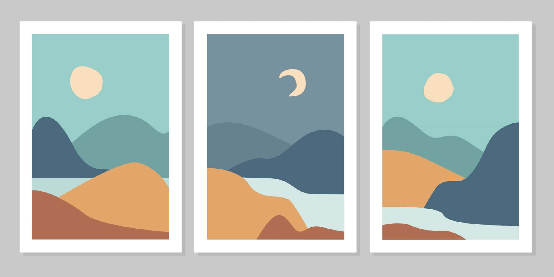 abstract mountain triptych art, minimalist posters, stylized mountain landscapes, Full HD Desktop Wallpaper