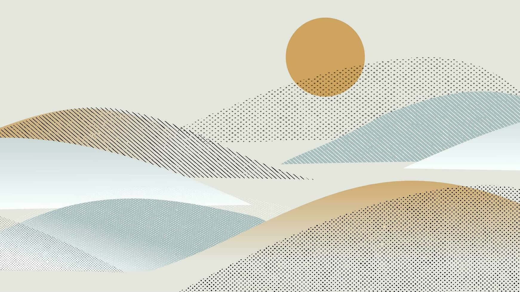 abstract dot landscape art, beige blue, gold, HD Desktop Wallpaper