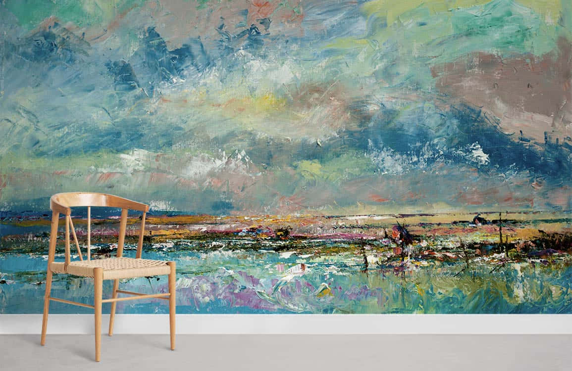 abstract landscape art, chair, light wooden chair, SD Desktop Wallpaper