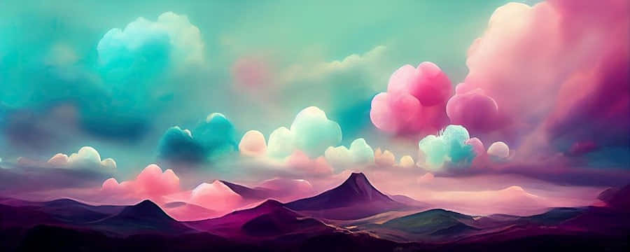 surreal candy colored skyscape, pastel pink and teal clouds, purple mountains, SD Desktop Wallpaper