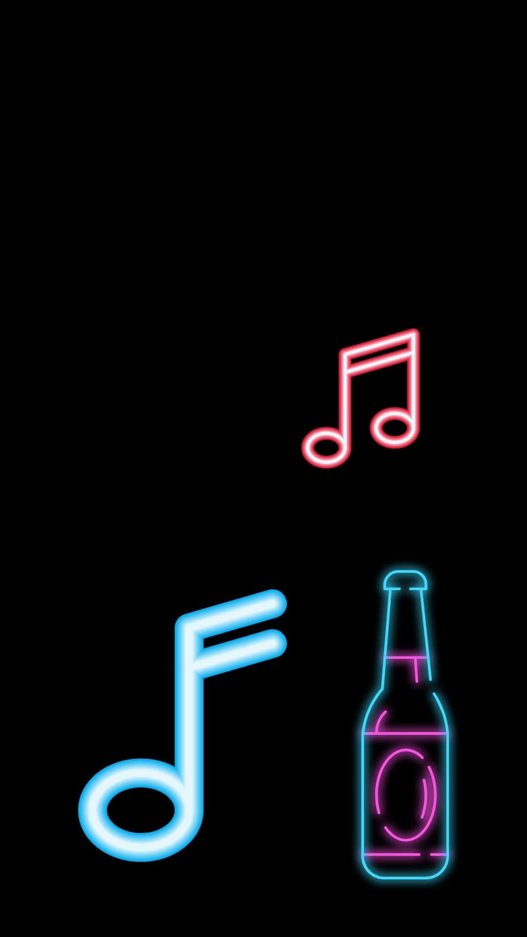neon symbols, music notes, beer bottle, Full HD Phone Wallpaper