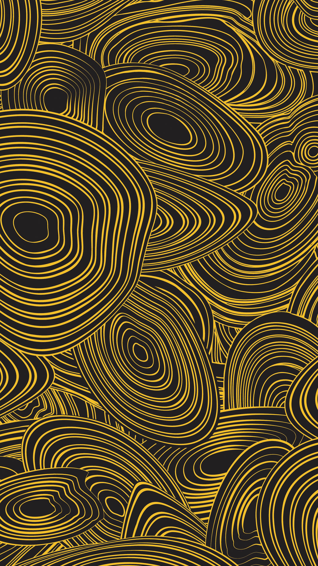 gold, concentric lines, deep black background, Full HD Phone Wallpaper