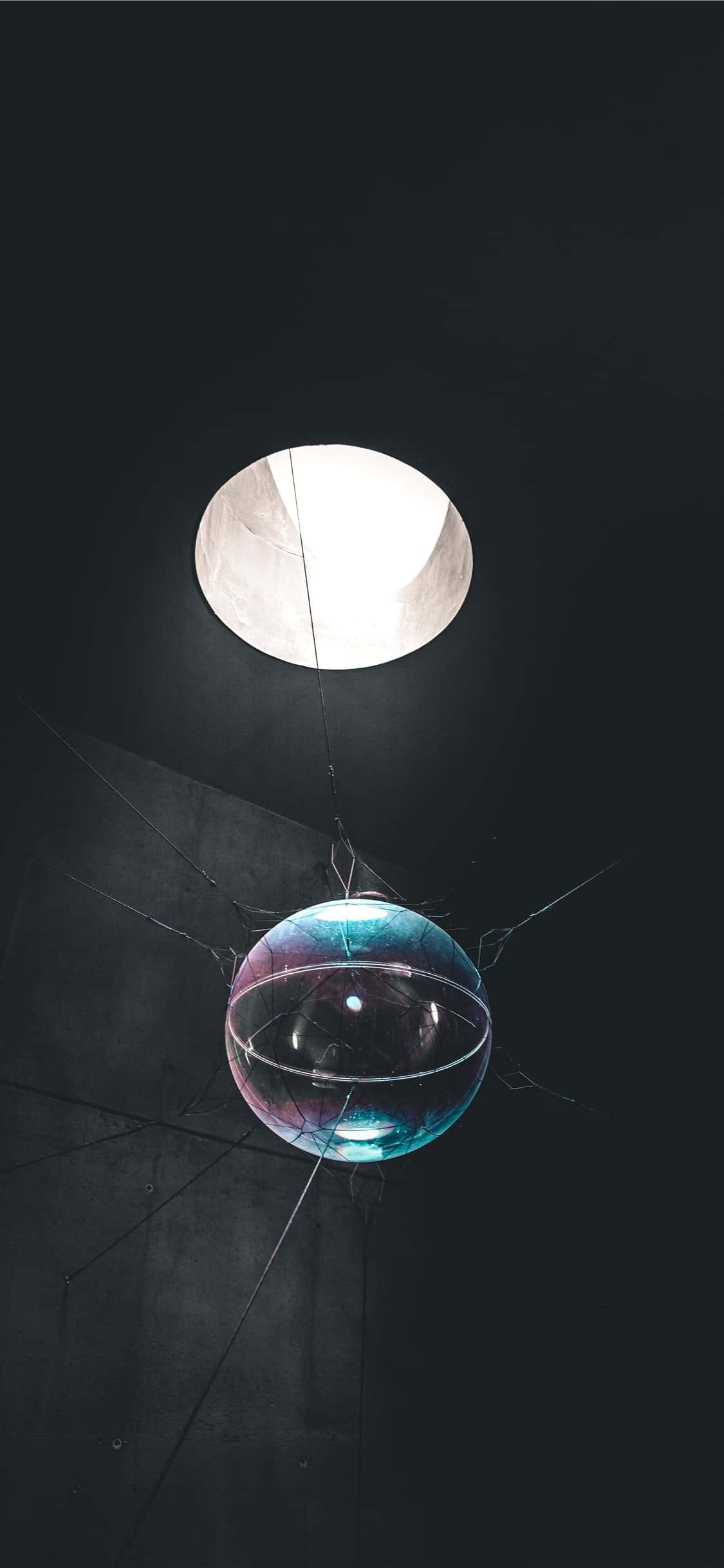 glowing blue orb, thin wires, circular skylight, Full HD Phone Wallpaper