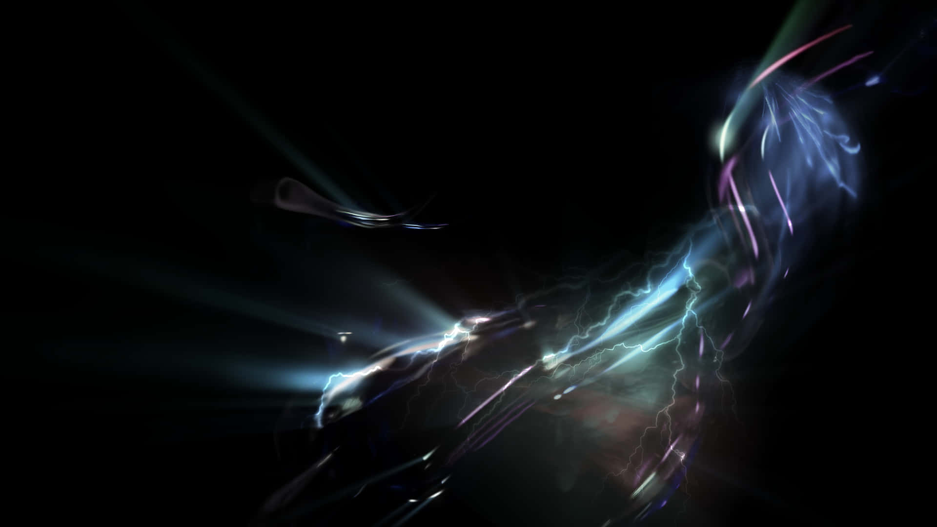 electric energy arcs, glowing filaments, deep black void, Full HD Desktop Wallpaper