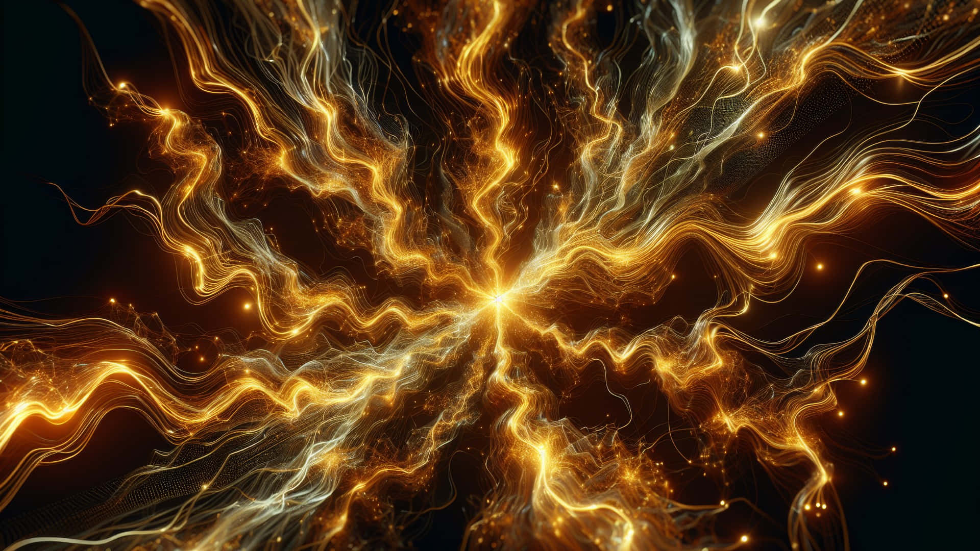 electric gold light waves, vibrant golden energy streams, radiant center, Full HD Desktop Wallpaper