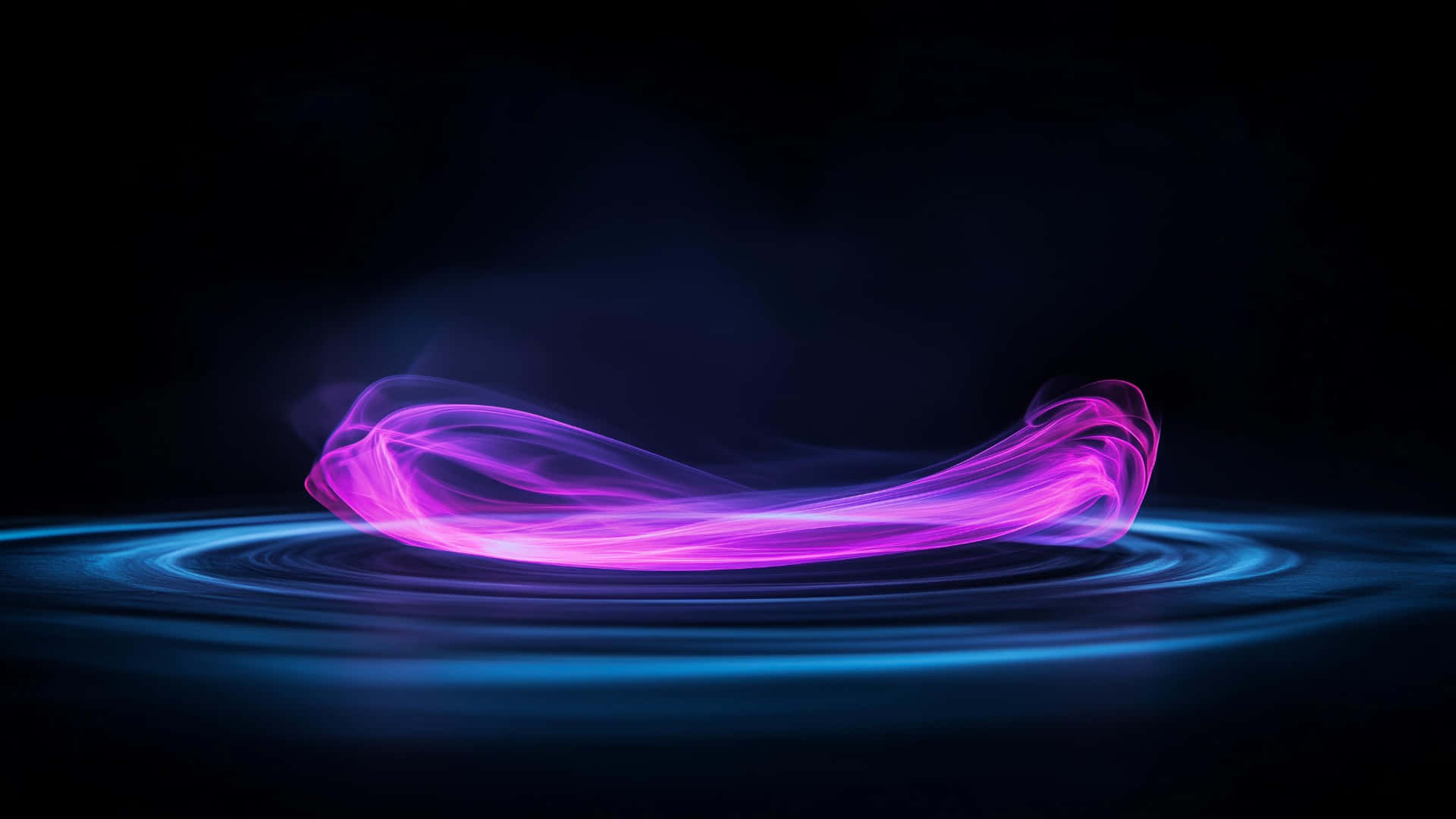abstract purple light waves, glowing purple energy ribbon, rippling blue water, Full HD Desktop Wallpaper