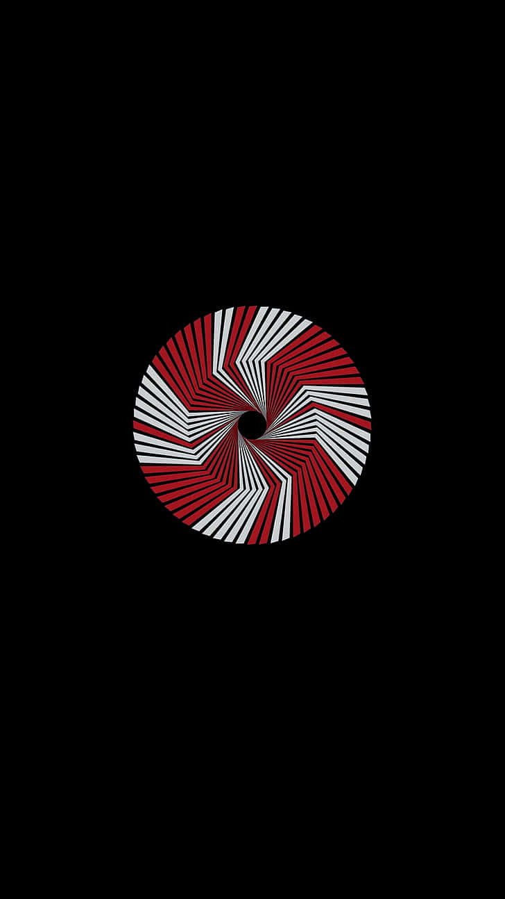 red and white geometric spiral, central black void, pure black background, HD Phone Wallpaper