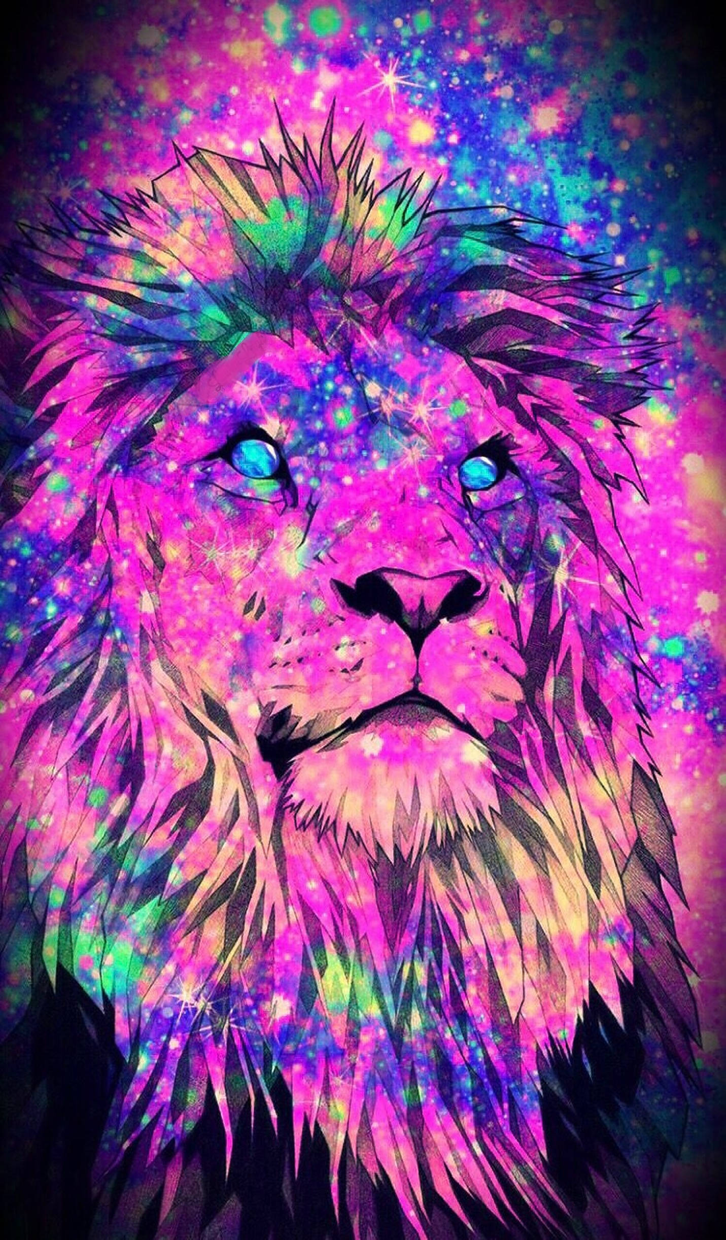 galaxy lion, magenta art, cosmic wilderness, Full HD Phone Wallpaper
