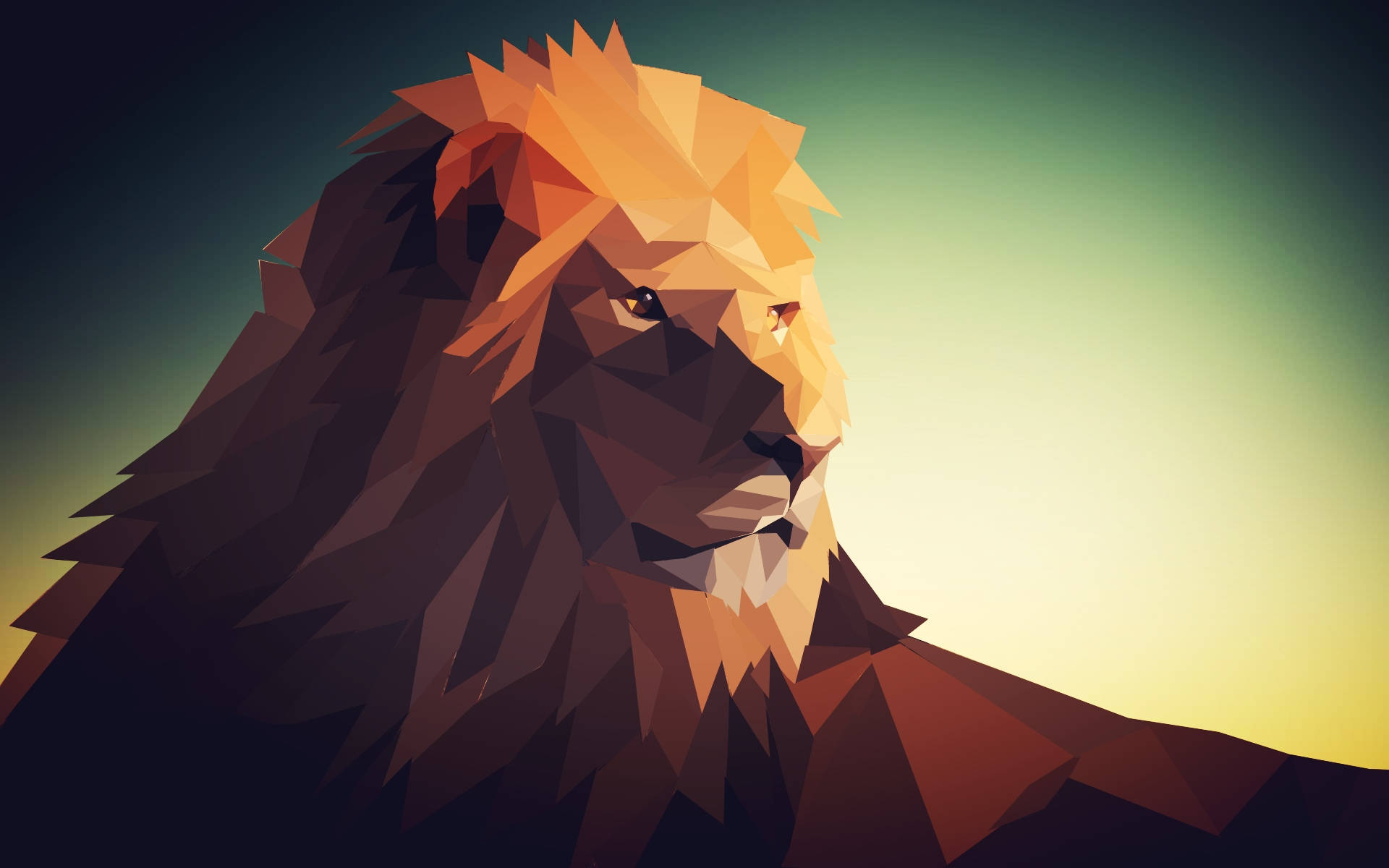 polygon art, mighty lion, golden, Full HD Desktop Wallpaper