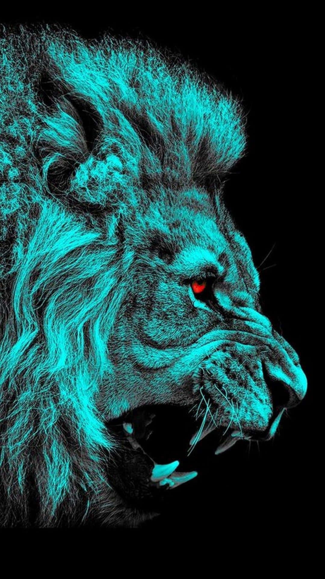 Ideal Animal Lion Art, glowing cyan, red eye, Full HD Phone Wallpaper