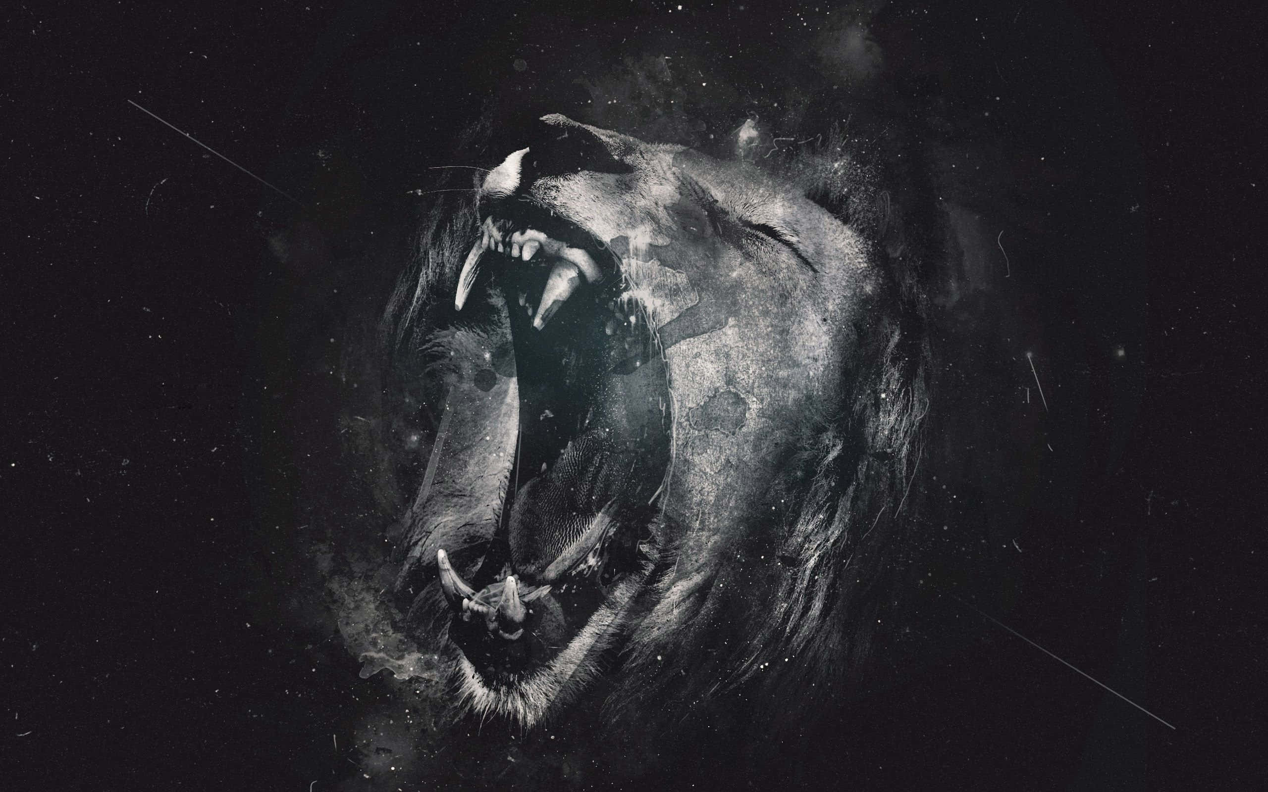 ferocious lion, roaring, cosmic darkness, 2K Desktop Wallpaper
