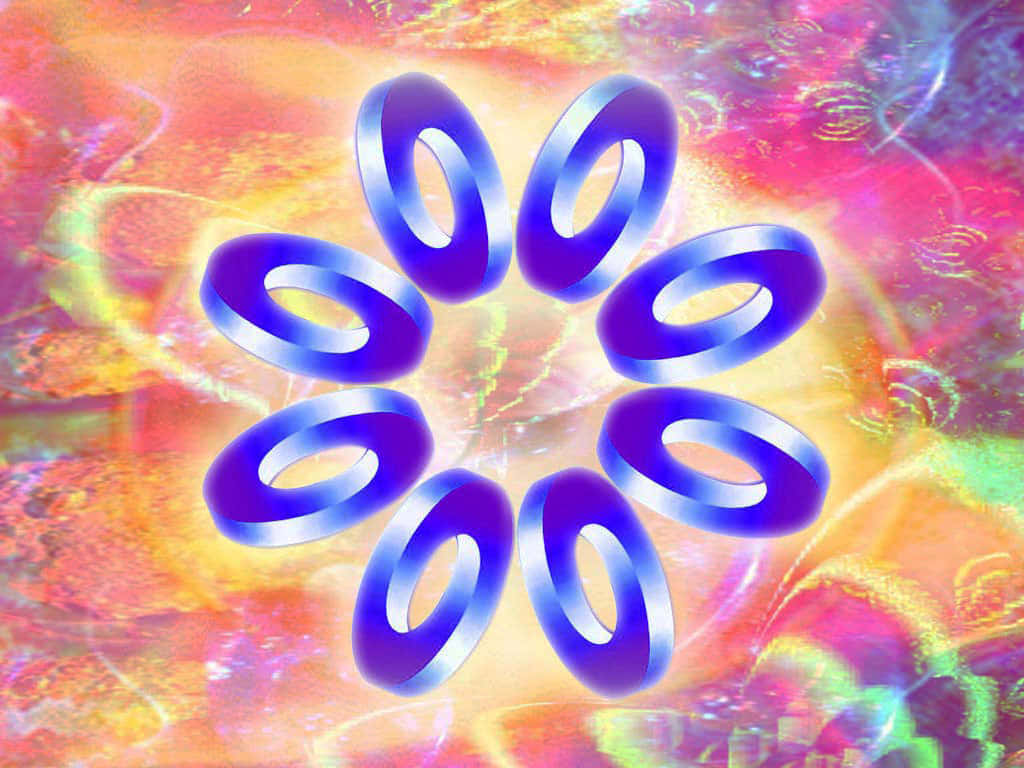 glowing blue rings, flower pattern, swirling multicolored cosmic background, SD Desktop Wallpaper
