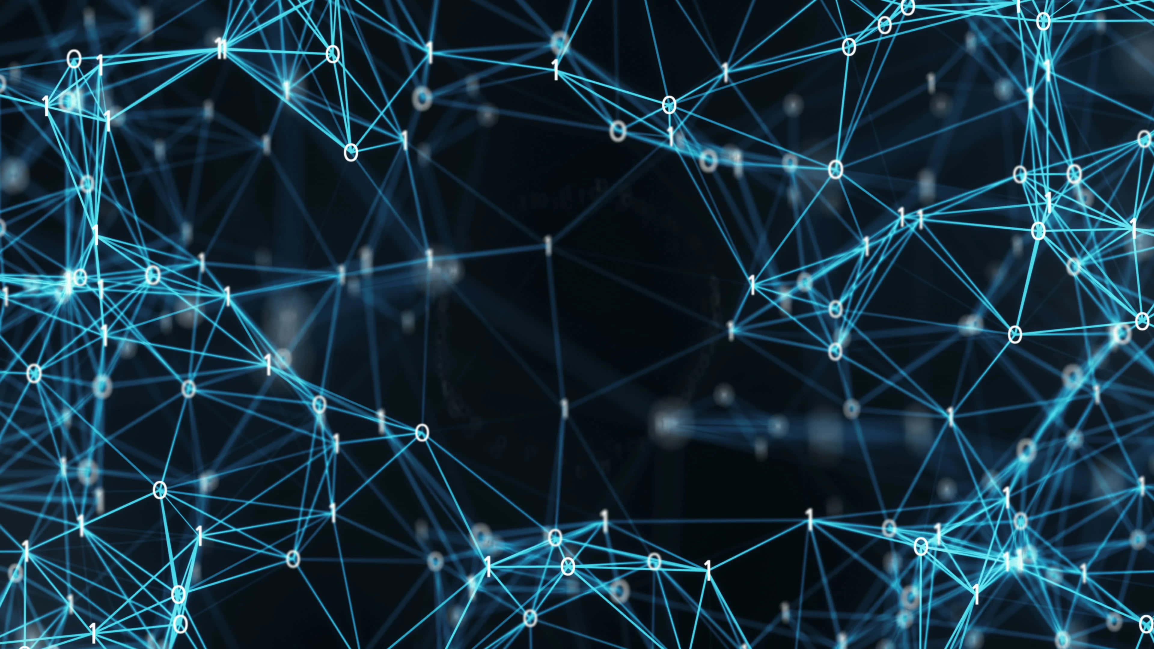 glowing blue digital network, interconnected nodes, binary code, 4K Desktop Wallpaper