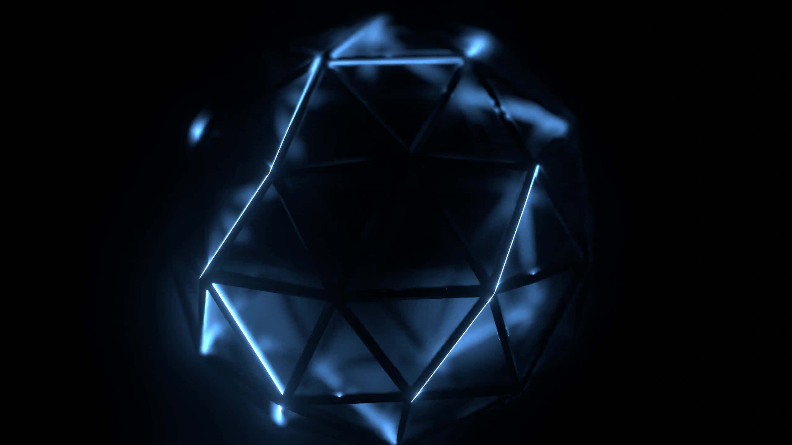 blue geometric sphere, illuminated edges, deep black space, 2K Desktop Wallpaper
