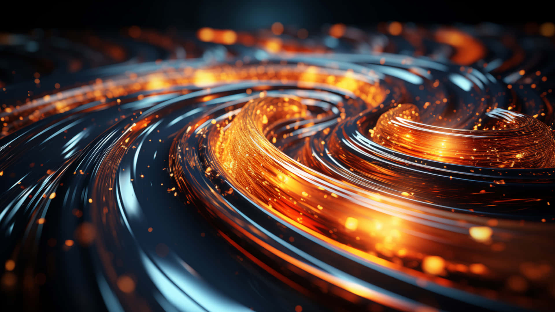 glowing amber, silver ribbons, spiral, Full HD Desktop Wallpaper