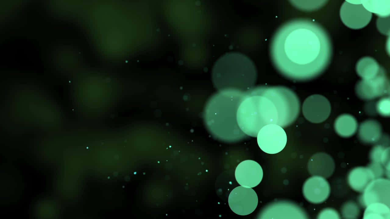 green bokeh field, soft glowing green orbs, scattered sparkling particles, HD Desktop Wallpaper