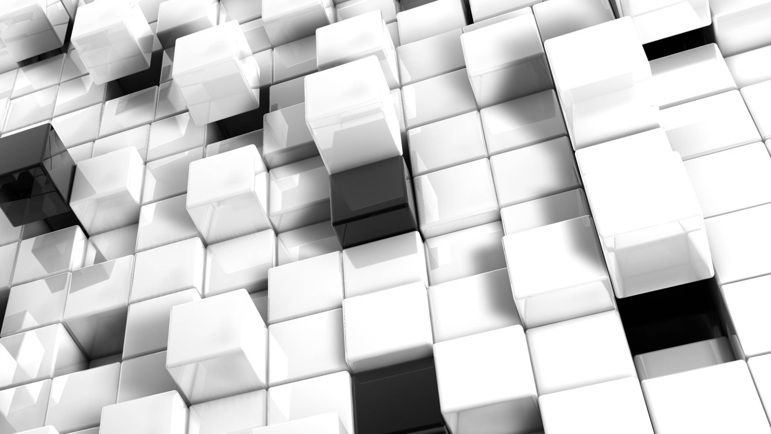 white platonic solid cubes, glossy white, black cubes, 2K Desktop Wallpaper
