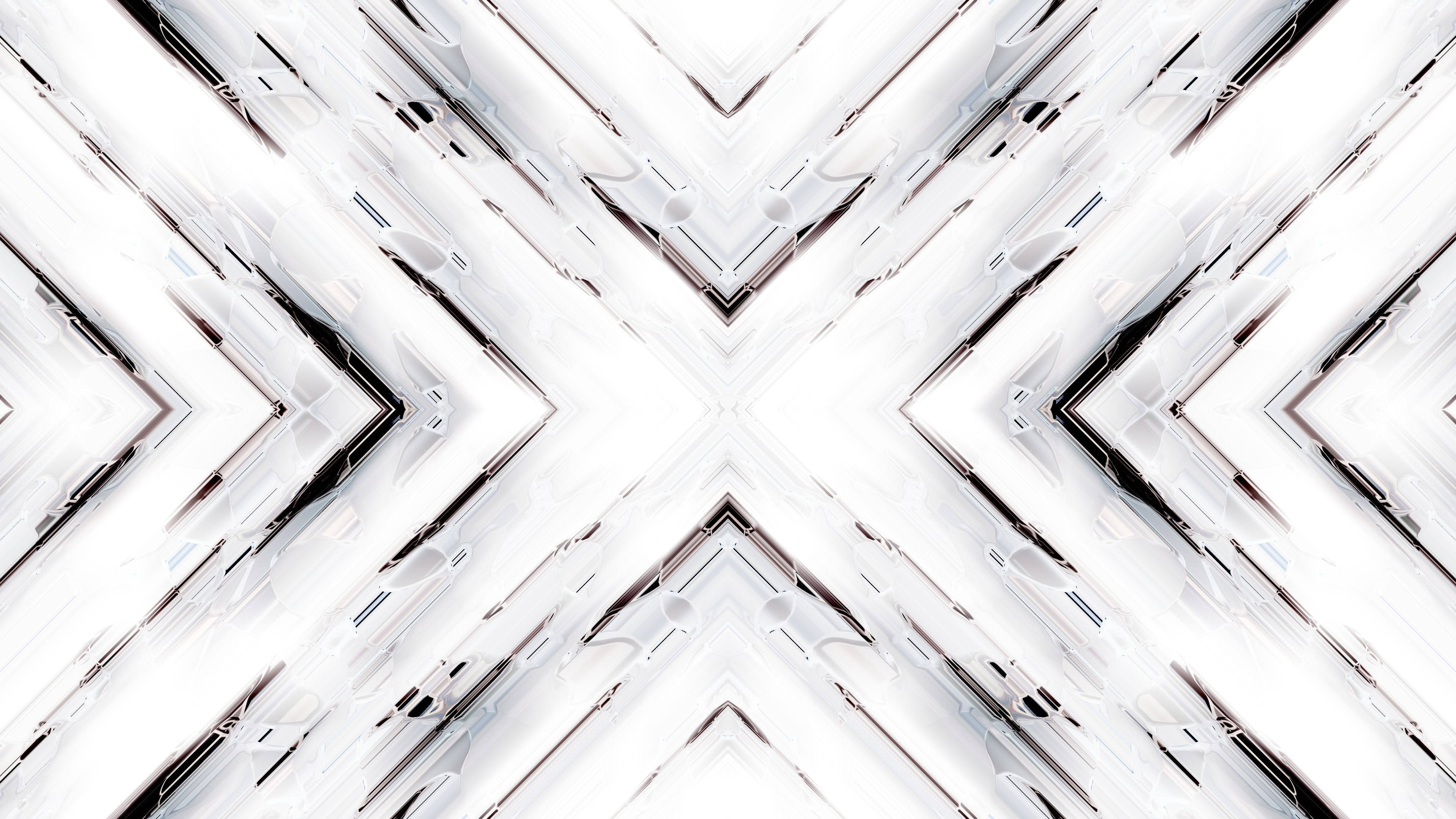 white abstract geometric triangles, symmetrical abstract pattern, white and black geometric shapes, 4K Desktop Wallpaper