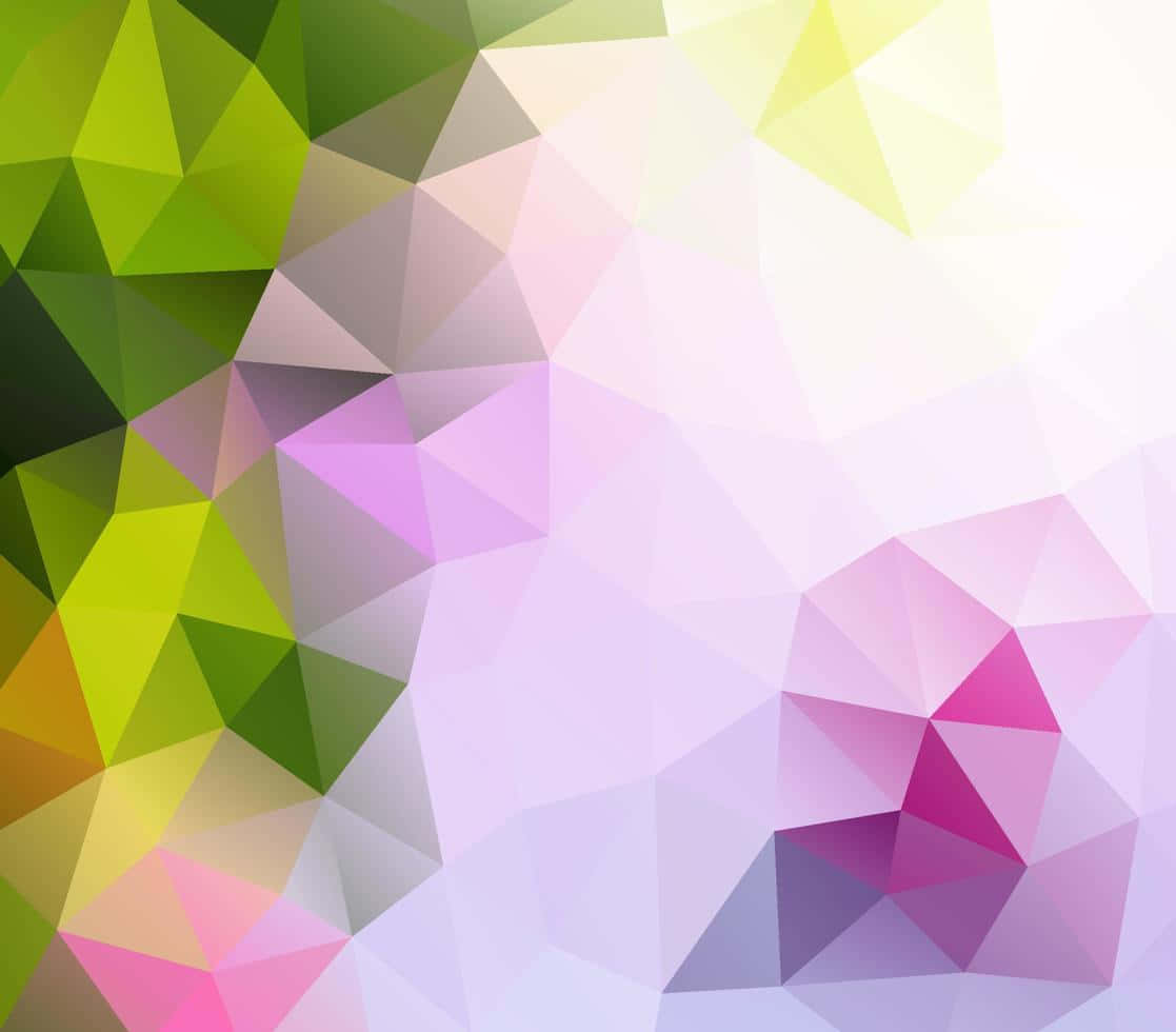 colorful abstract polygon, triangular facets, green to pink to white, SD Desktop Wallpaper