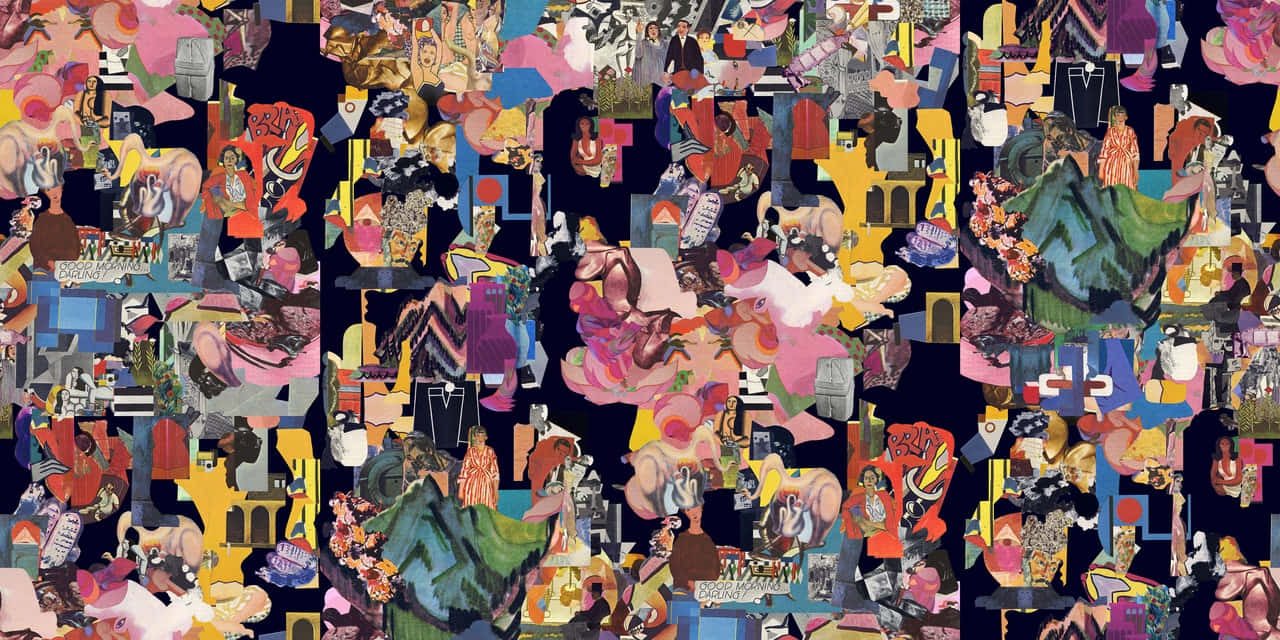 abstract collage artwork, vibrant chaotic collage, fragmented colorful illustrations, HD Desktop Wallpaper