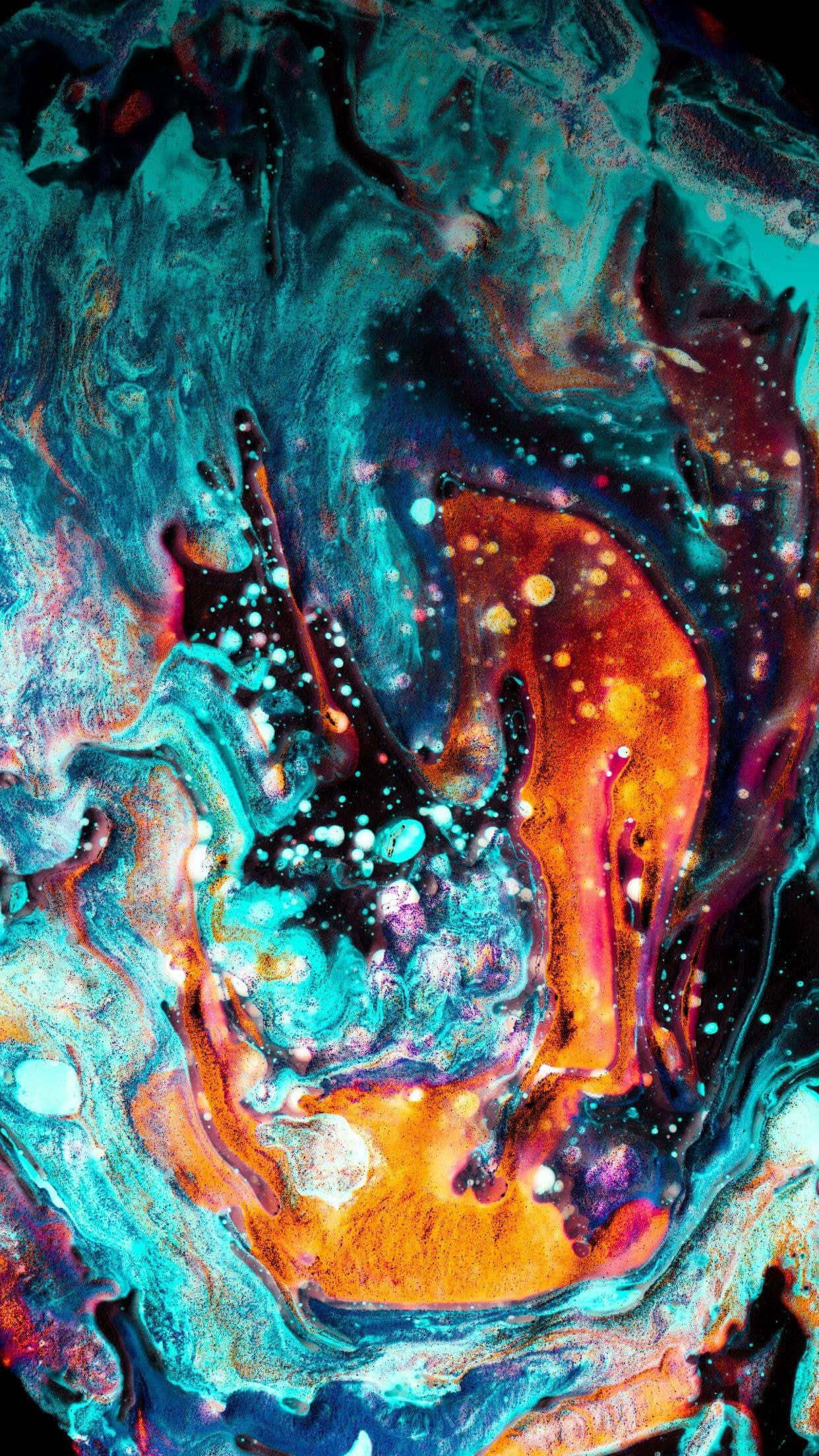 cosmic ink explosion abstract, teal, orange, Full HD Phone Wallpaper