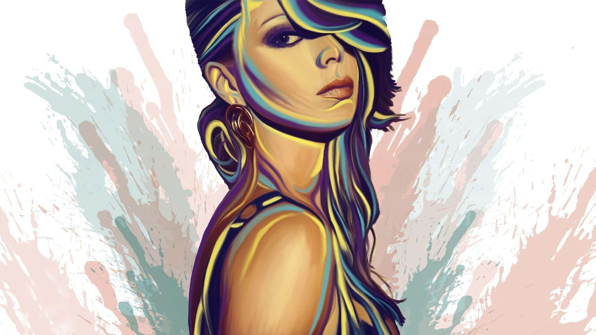 abstract fashion portrait, vibrant multicolored hair, bold makeup, Full HD Desktop Wallpaper
