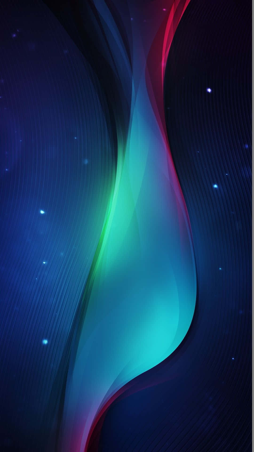 glowing blue green and red light, dark starry background, subtle radial lines, Full HD Phone Wallpaper