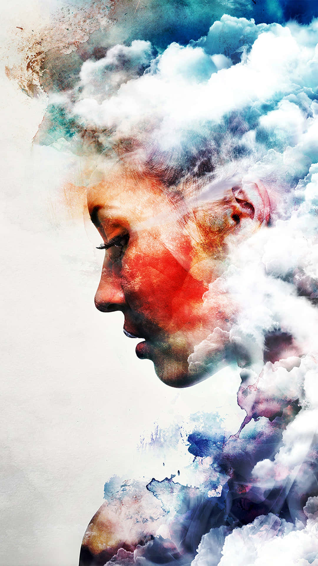 Abstract Mind Clouds, vibrant blues, reds, Full HD Phone Wallpaper